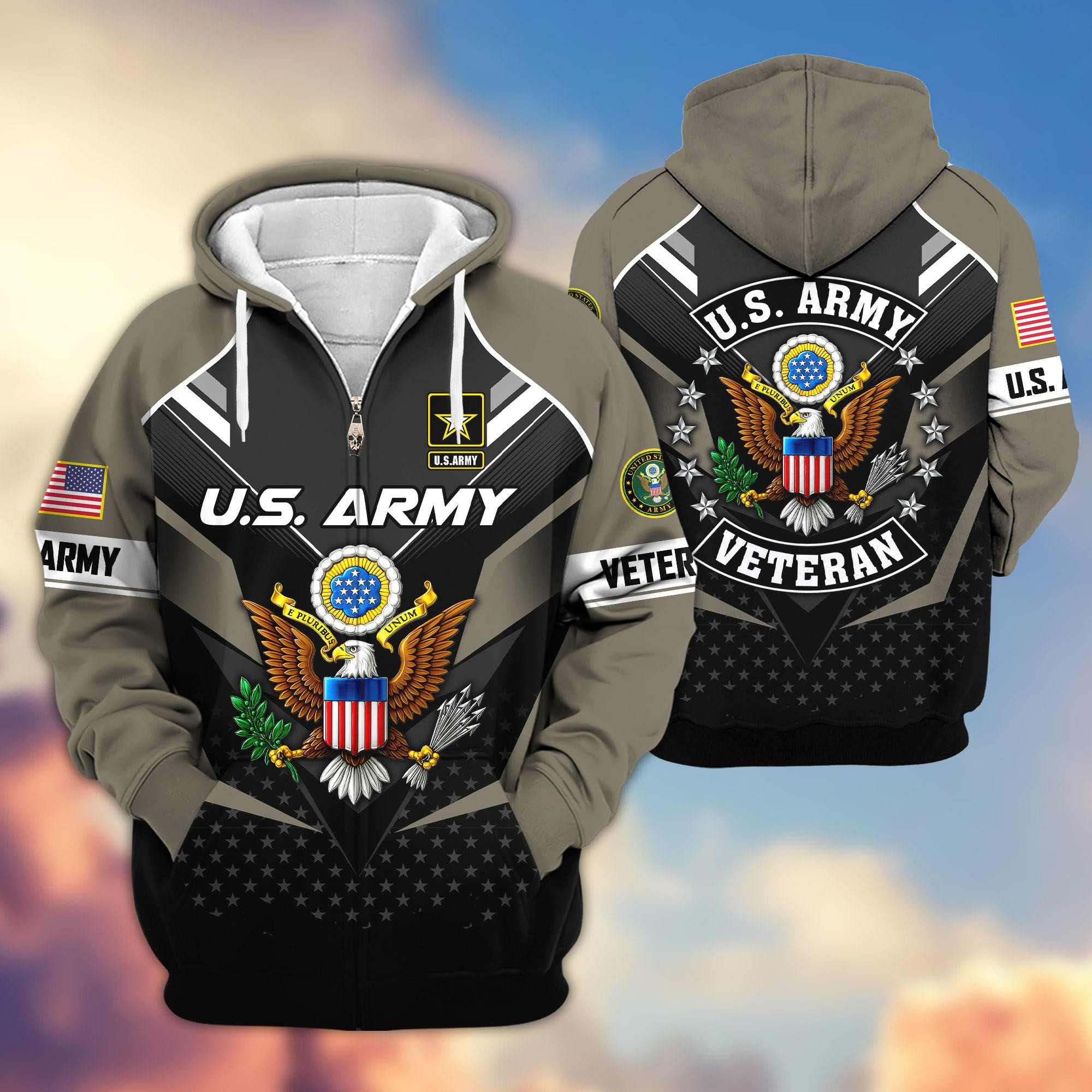 Premium US Veterans Zip Up Hoodie ATTN271030, Gifts For US Veterans, Gifts On Father’s Day, Veterans Day