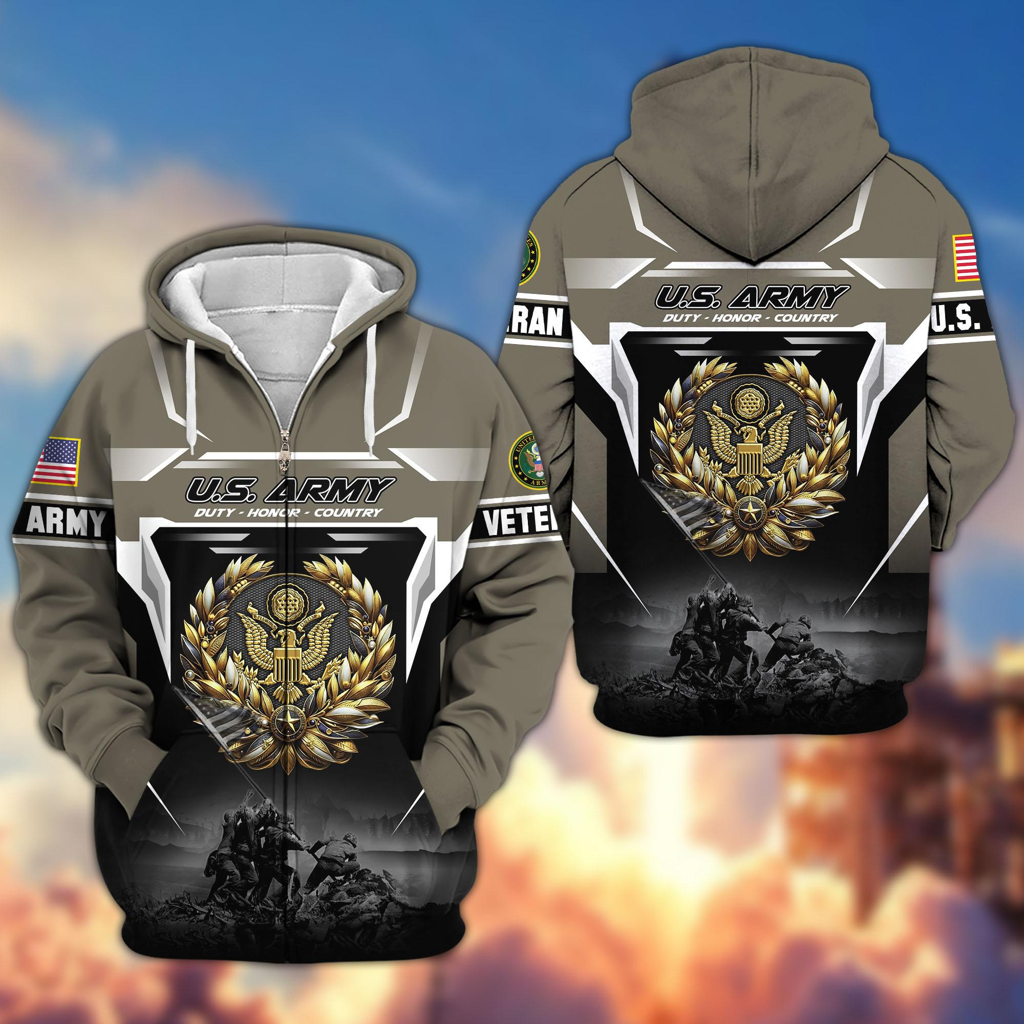 Premium US Veterans Zip Up Hoodie BPHN171112, Gifts For US Veterans, Gifts On Father’s Day, Veterans Day