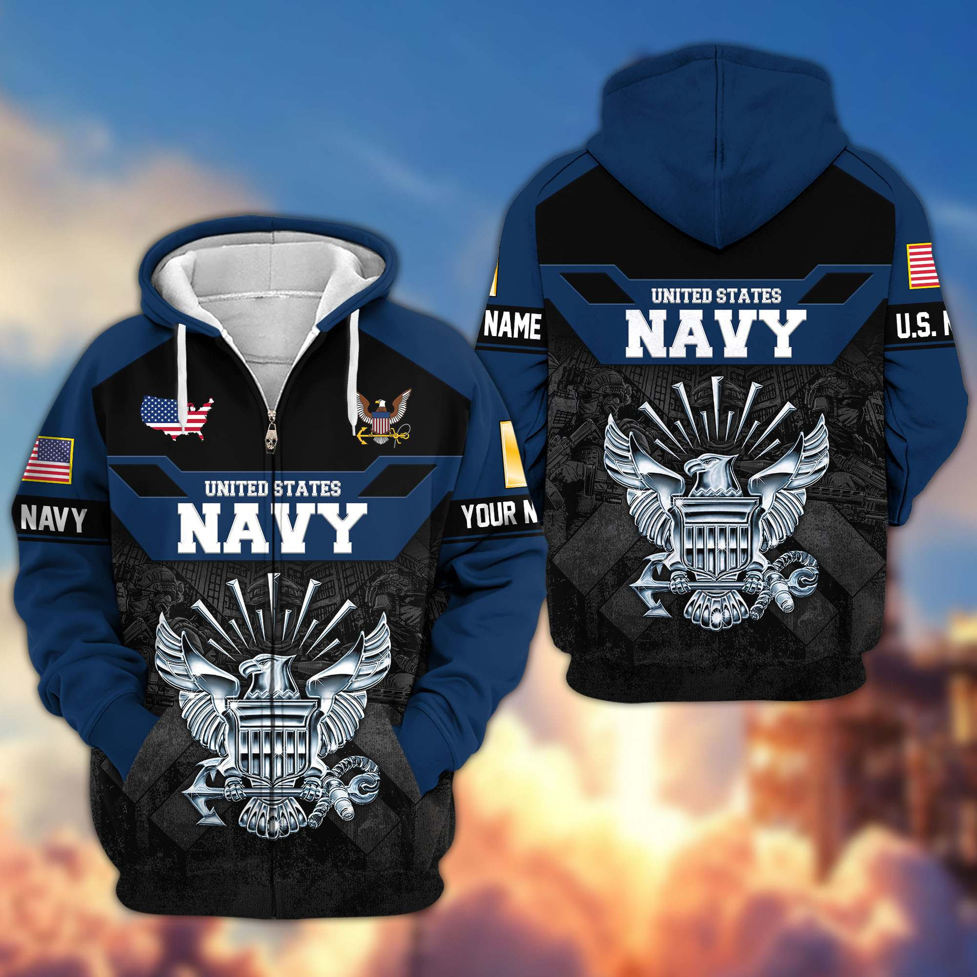 Premium Custom US Navy Zip Up Hoodie CPVC191210