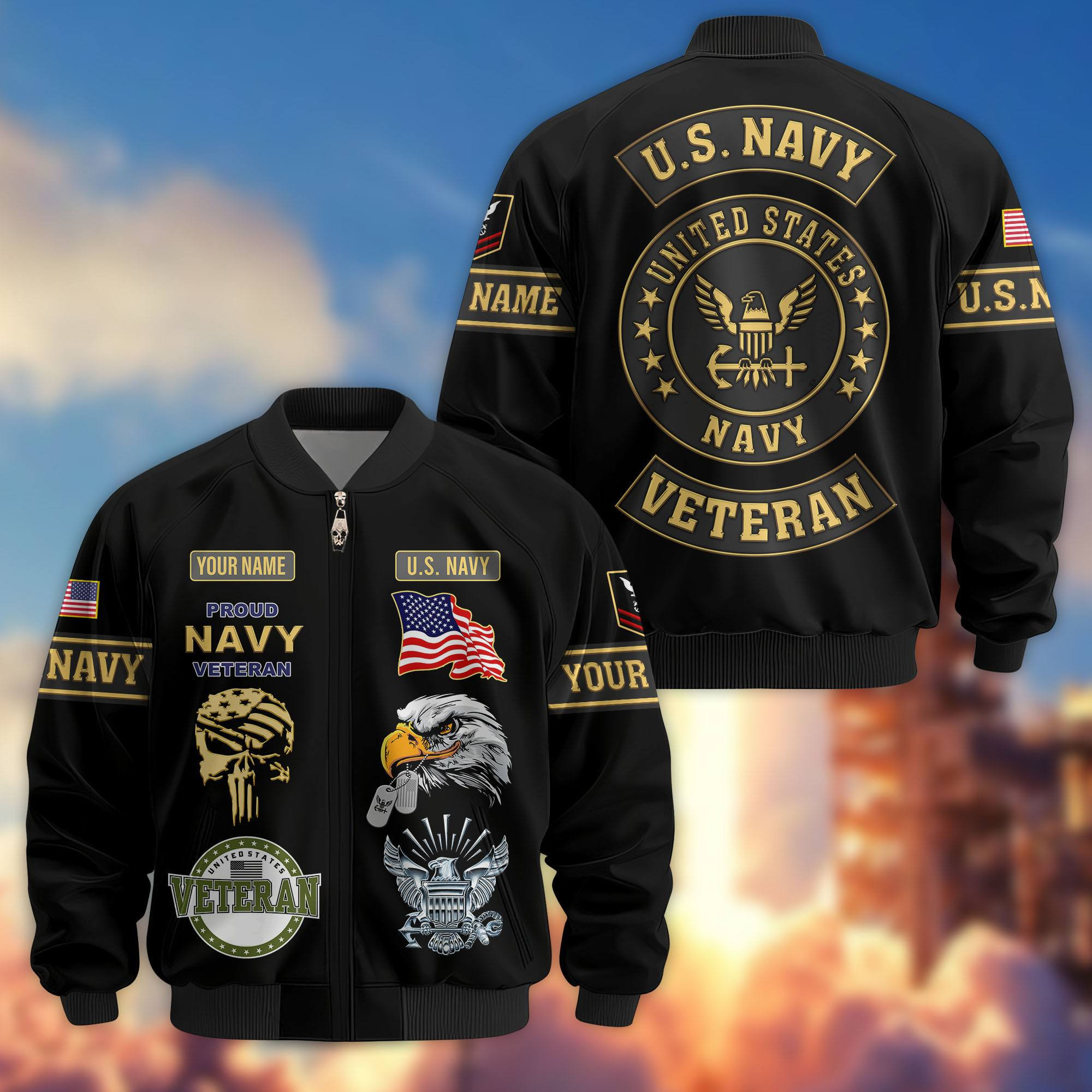 Premium Custom US Navy Veteran Bomber Jacket VPVC802302, Gifts For US Navy Veteran, Gifts On Father’s Day, Veterans Day