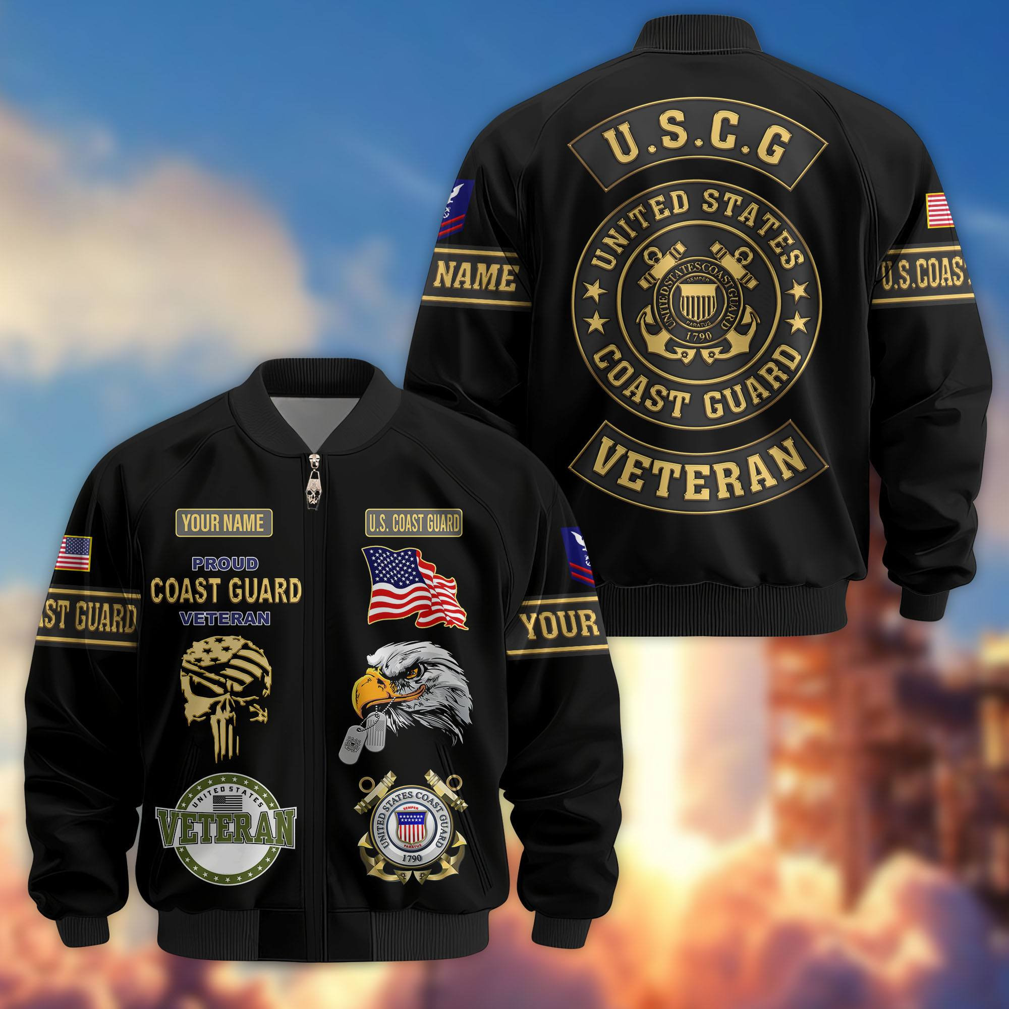Premium Custom USCG Veteran Bomber Jacket VPVC802305, Gifts For Coast Guard Veteran, Gifts On Father’s Day, Veterans Day