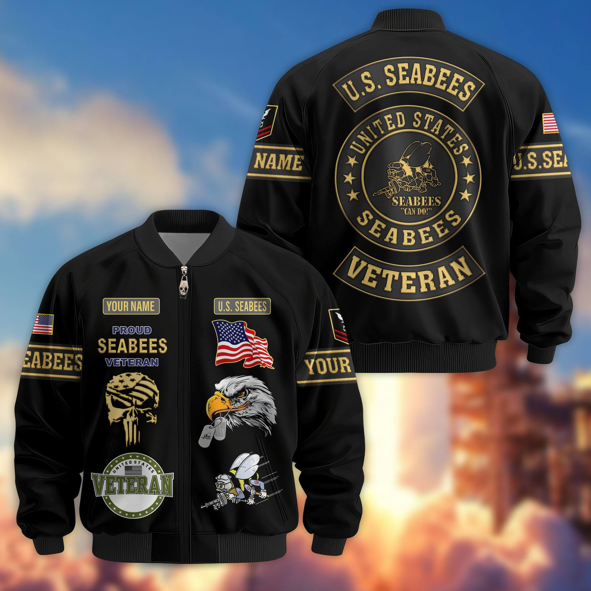 Premium Custom US Seabees Bomber Jacket VPVC802309, Gifts For Seabees Veteran, Gifts On Father’s Day, Veterans Day