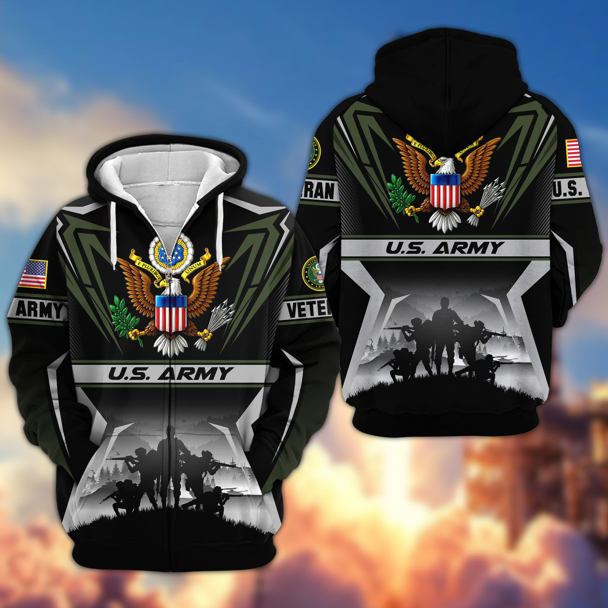 Premium US Veterans Zip Up Hoodie BPHN241115, Gifts For US Veterans, Gifts On Father’s Day, Veterans Day