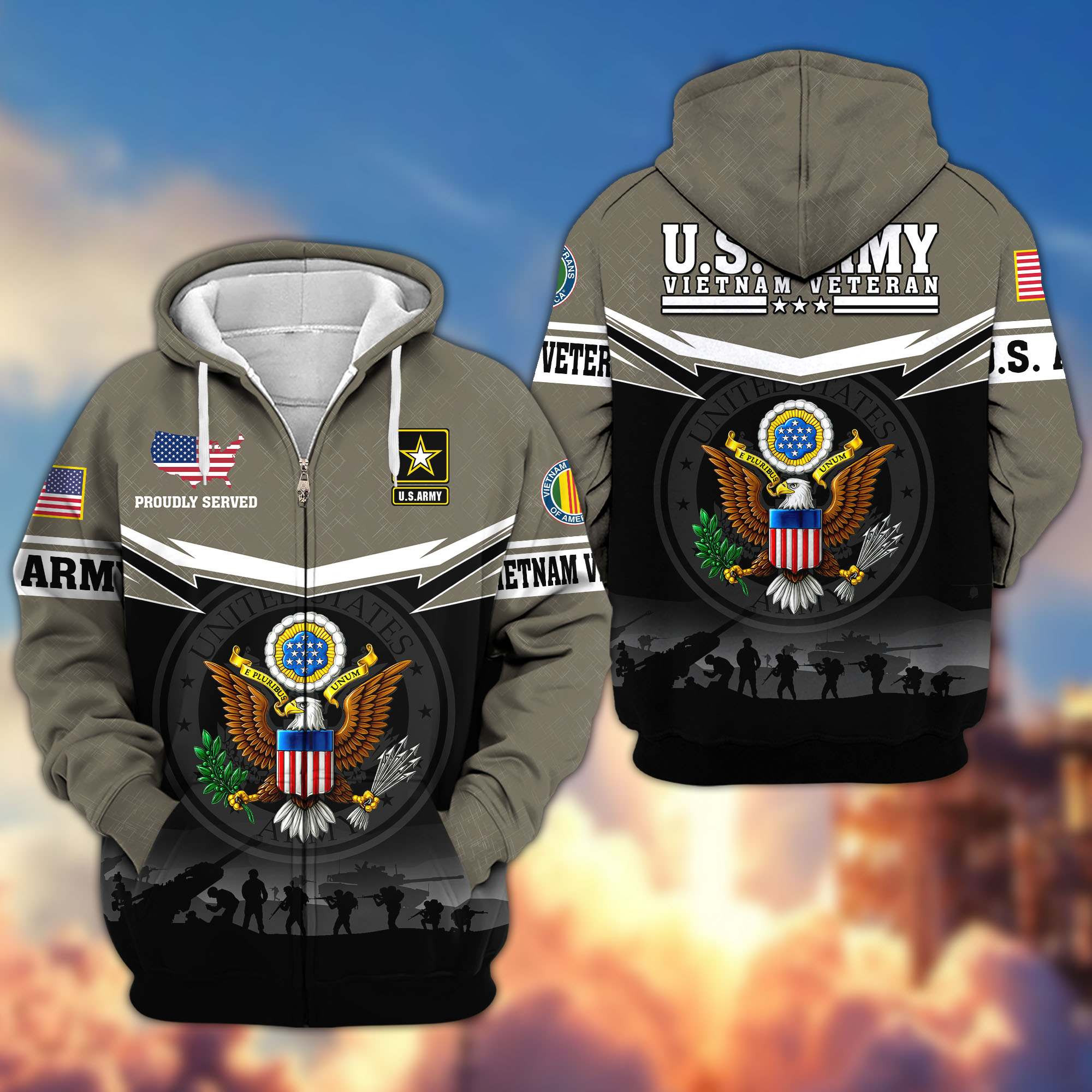 Premium US Army Vietnam Veteran Zip Up Hoodie CPVC291210