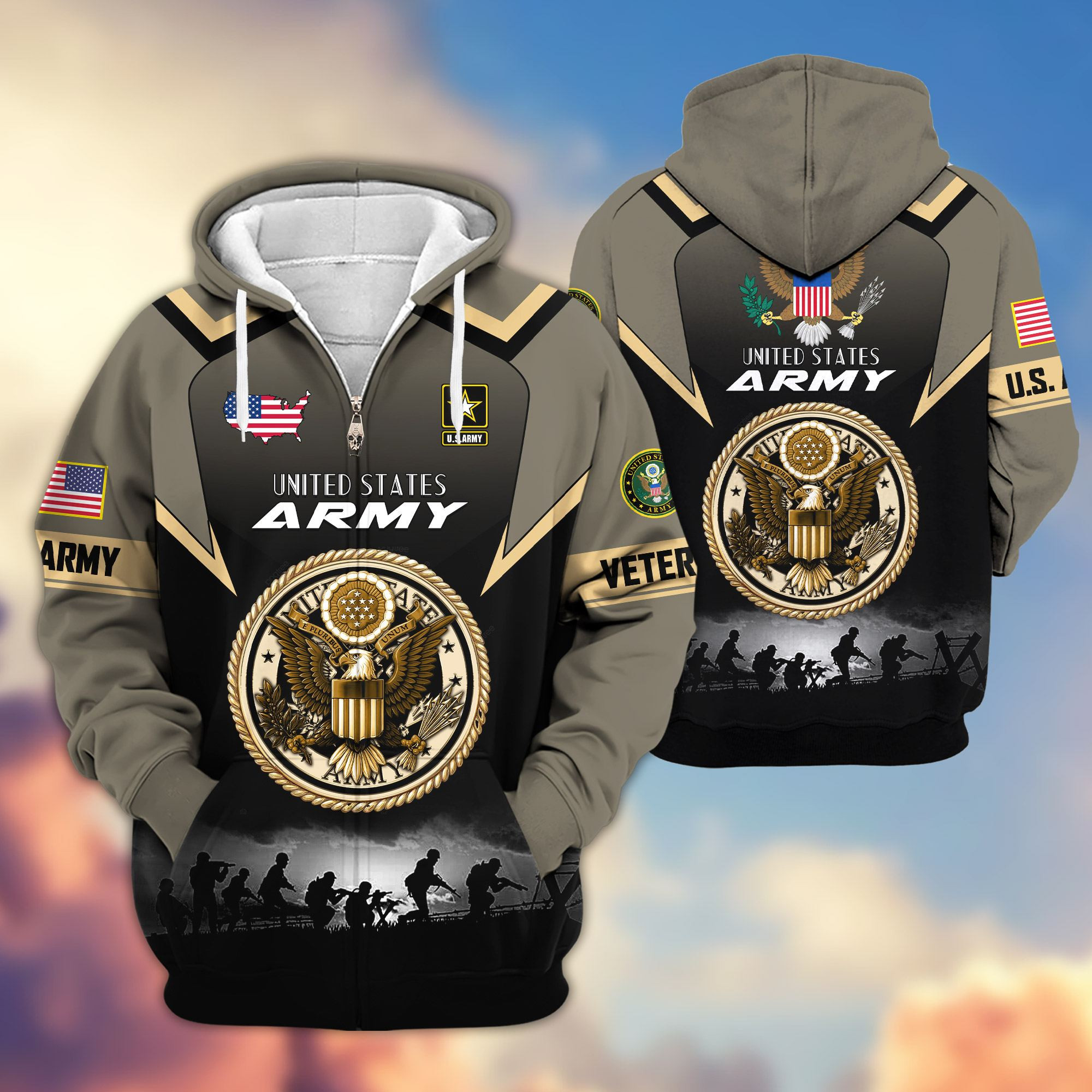 Premium US Veterans Zip Up Hoodie ATTN171123, Gifts For US Veterans, Gifts On Father’s Day, Veterans Day