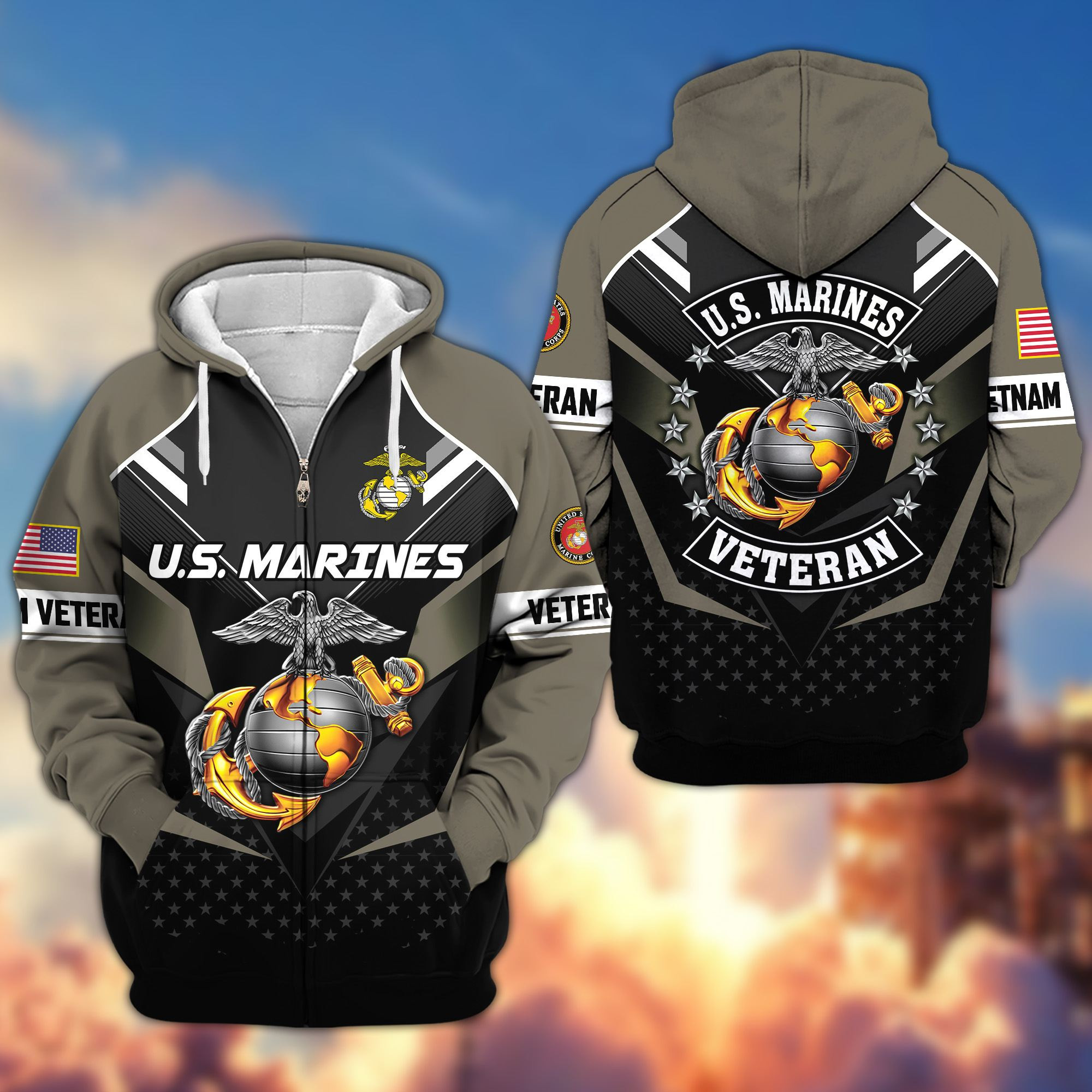 Premium USMC Veteran Zip Up Hoodie CPVC230112