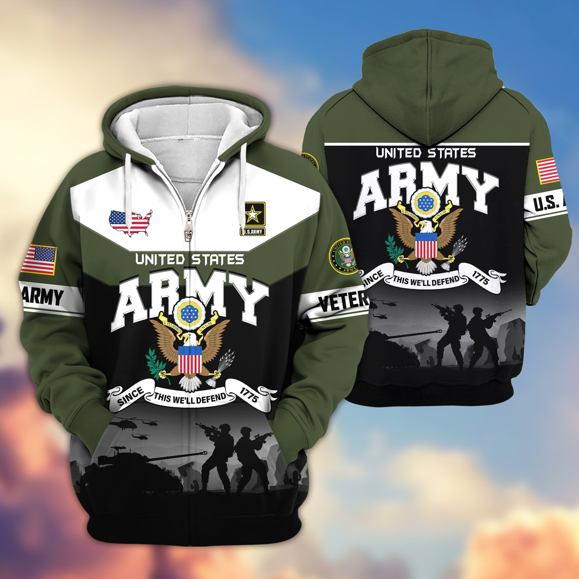 Premium US Veterans Zip Up Hoodie ATTN271025, Gifts For US Veterans, Gifts On Father’s Day, Veterans Day
