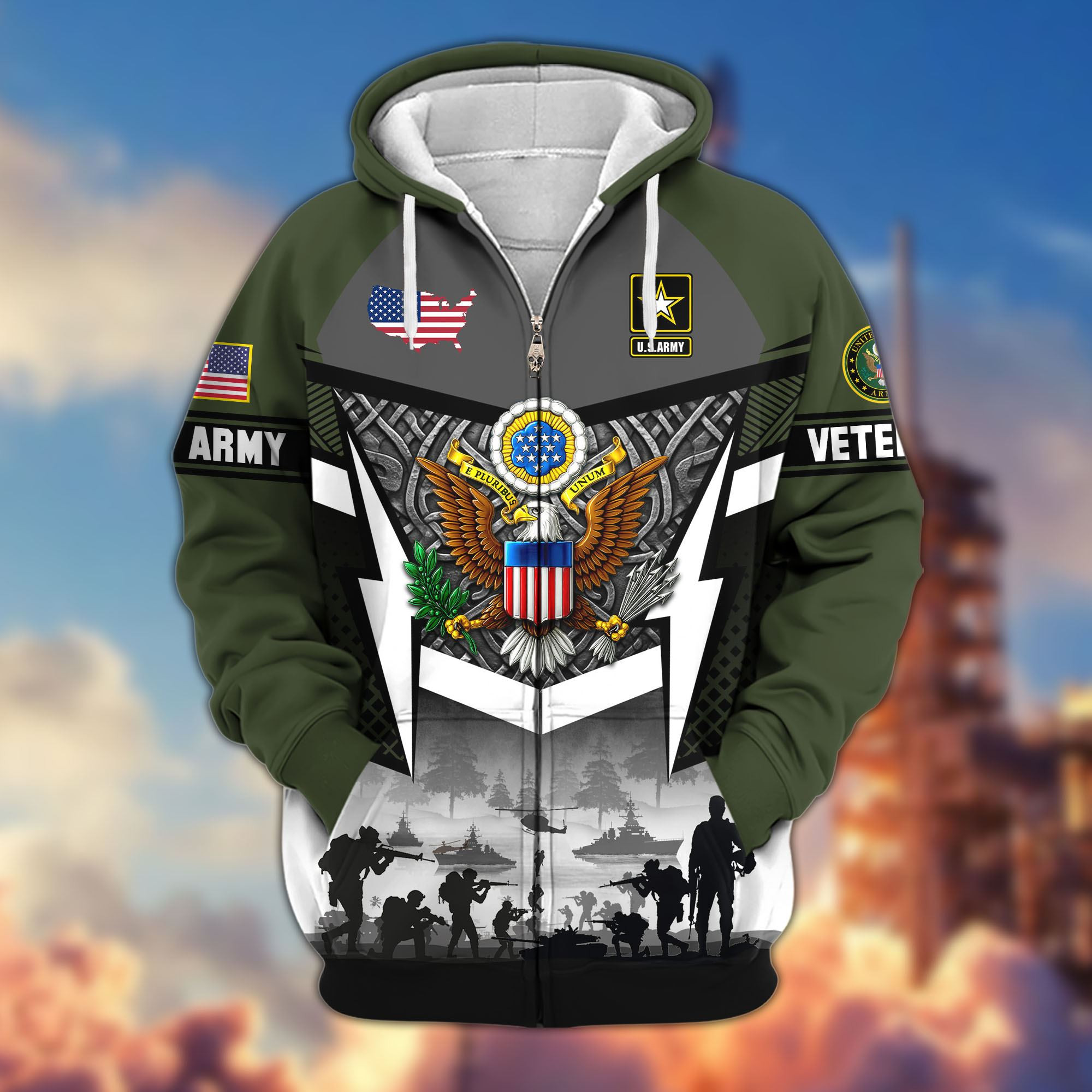 Premium US Veterans Zip Up Hoodie BPHN131114, Gifts For US Veterans, Gifts On Father’s Day, Veterans Day