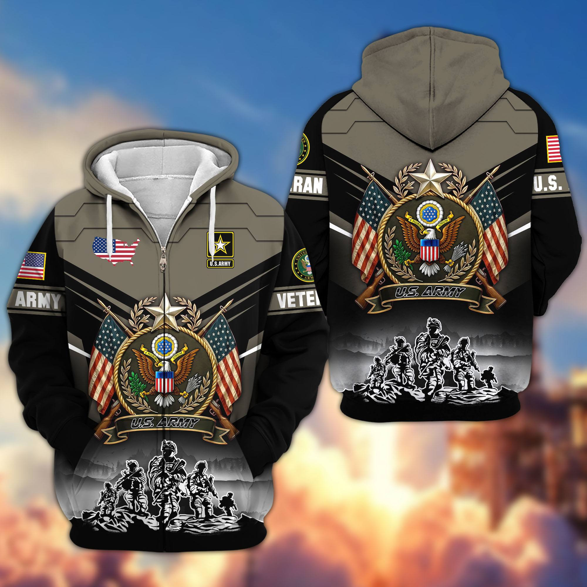 Premium US Veterans Zip Up Hoodie BPHN131113, Gifts For US Veterans, Gifts On Father’s Day, Veterans Day