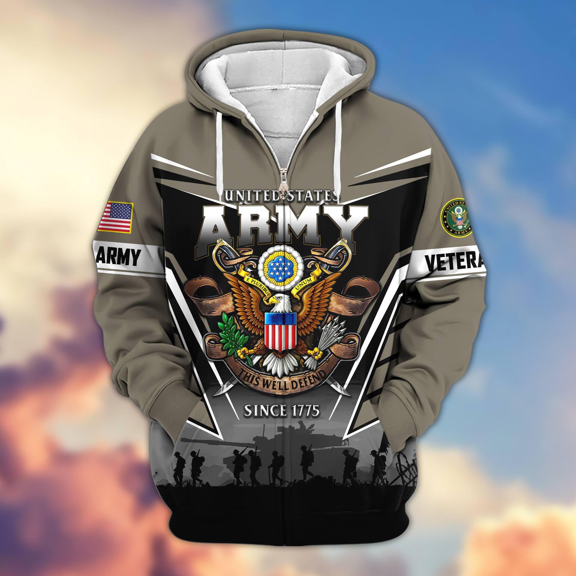 Premium US Veterans Zip Up Hoodie ATTN291023, Gifts For US Veterans, Gifts On Father’s Day, Veterans Day