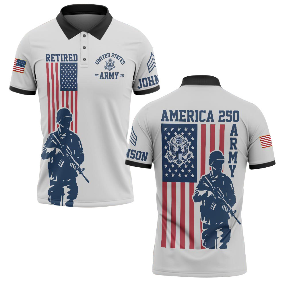 Premium America 250th Anniversary Custom Polo Shirt VPVC219002, Gifts For Army Retired, Best Gifts For Father’s Day, Independence Day, Veterans Day