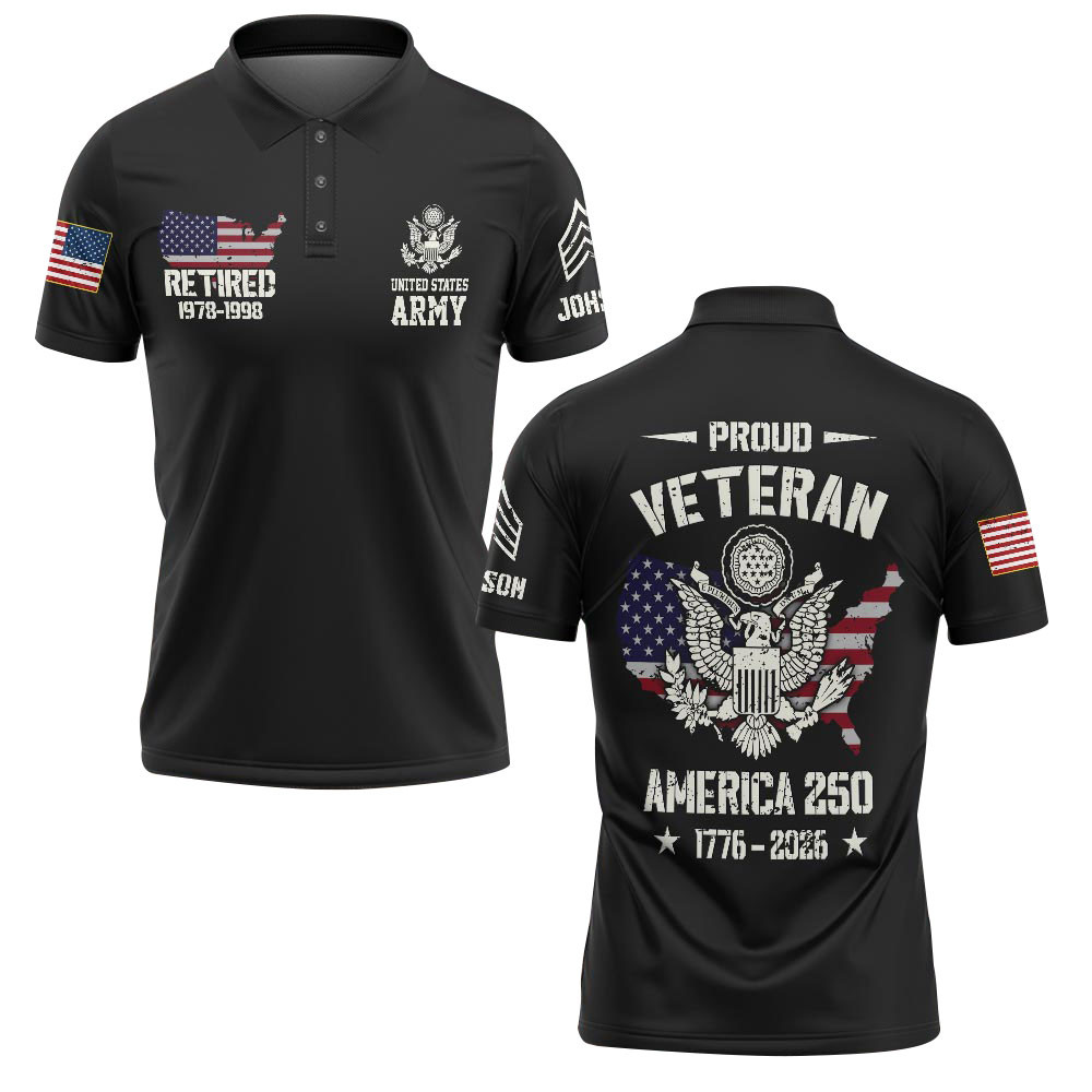 Premium America 250th Anniversary Custom Polo Shirt VPVC219005, Gifts For Army Retired, Best Gifts For Father’s Day, Independence Day, Veterans Day