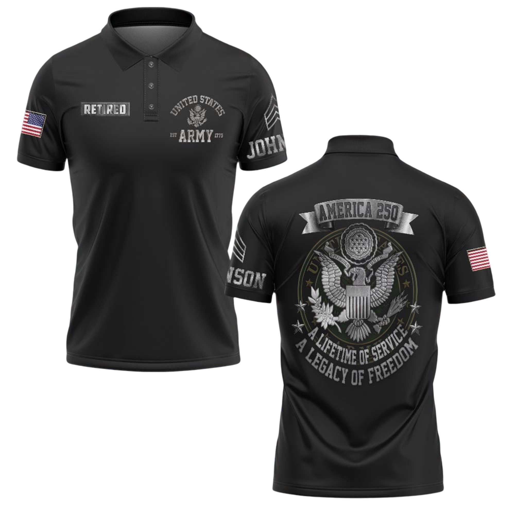 Premium America 250th Anniversary Custom Polo Shirt VPVC219006, Gifts For Army Retired, Best Gifts For Father’s Day, Independence Day, Veterans Day