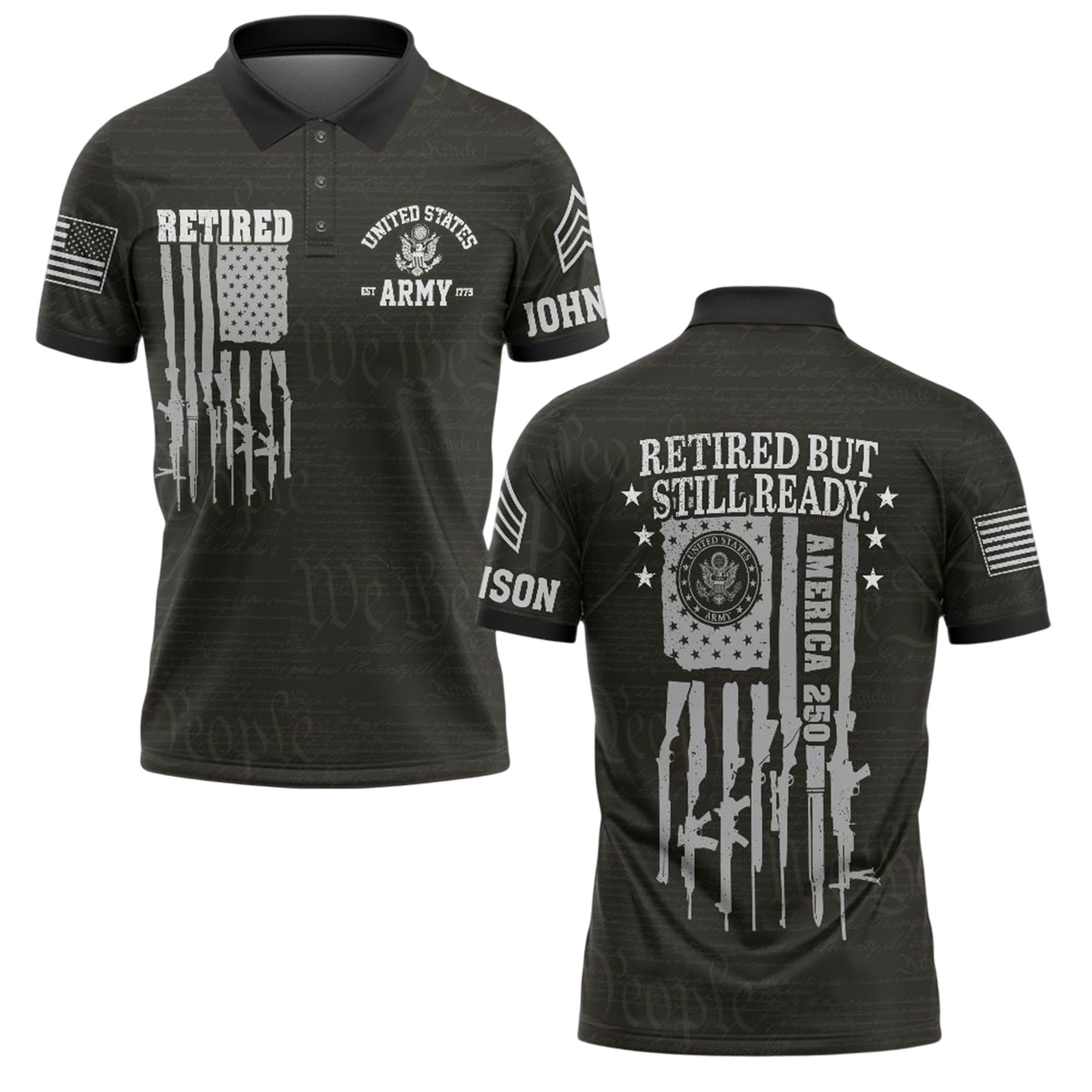 Premium America 250th Anniversary Custom Polo Shirt VPVC219007, Gifts For Army Retired, Best Gifts For Father’s Day, Independence Day, Veterans Day