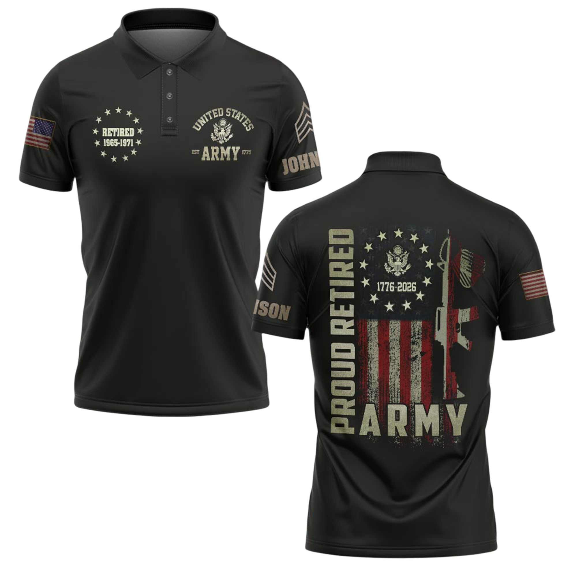 Premium America 250th Anniversary Custom Polo Shirt VPVC219008, Gifts For Army Retired, Best Gifts For Father’s Day, Independence Day, Veterans Day