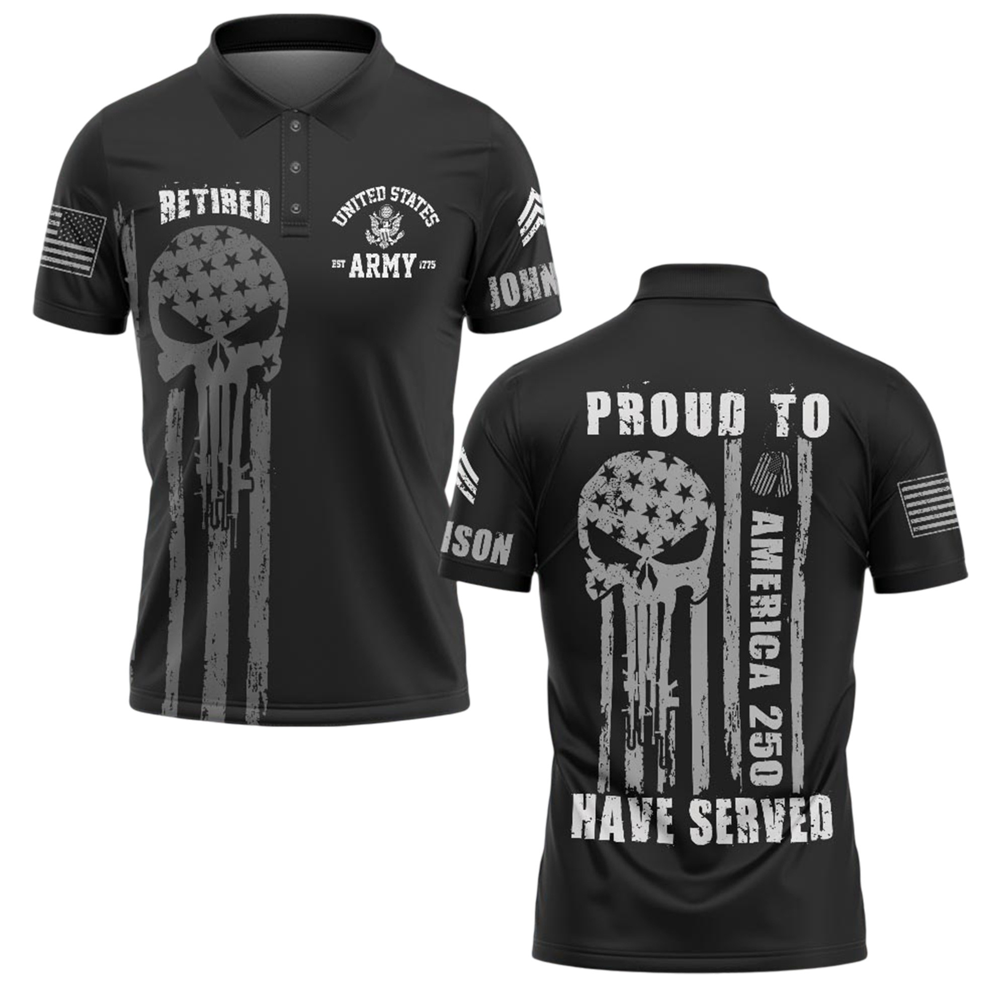 Premium America 250th Anniversary Custom Polo Shirt VPVC219009, Gifts For Army Retired, Best Gifts For Father’s Day, Independence Day, Veterans Day