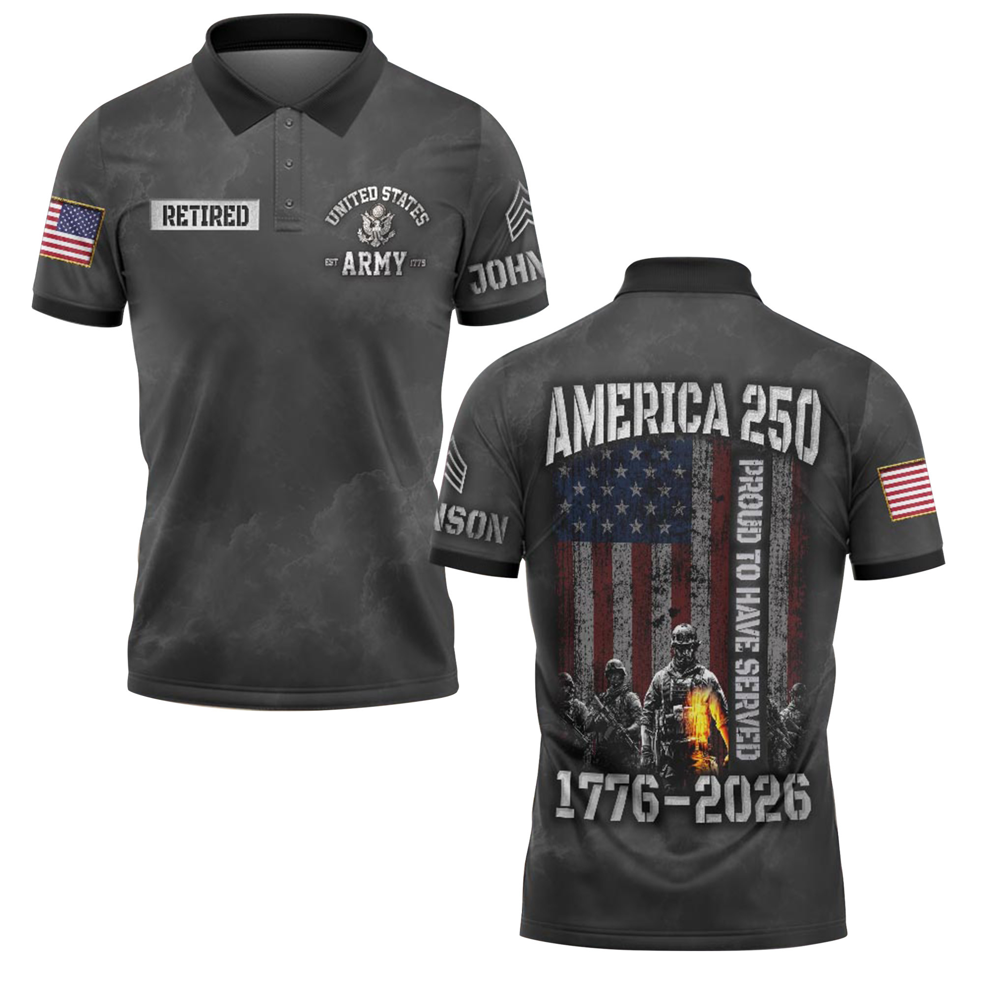 Premium America 250th Anniversary Custom Polo Shirt VPVC219011, Gifts For Army Retired, Best Gifts For Father’s Day, Independence Day, Veterans Day