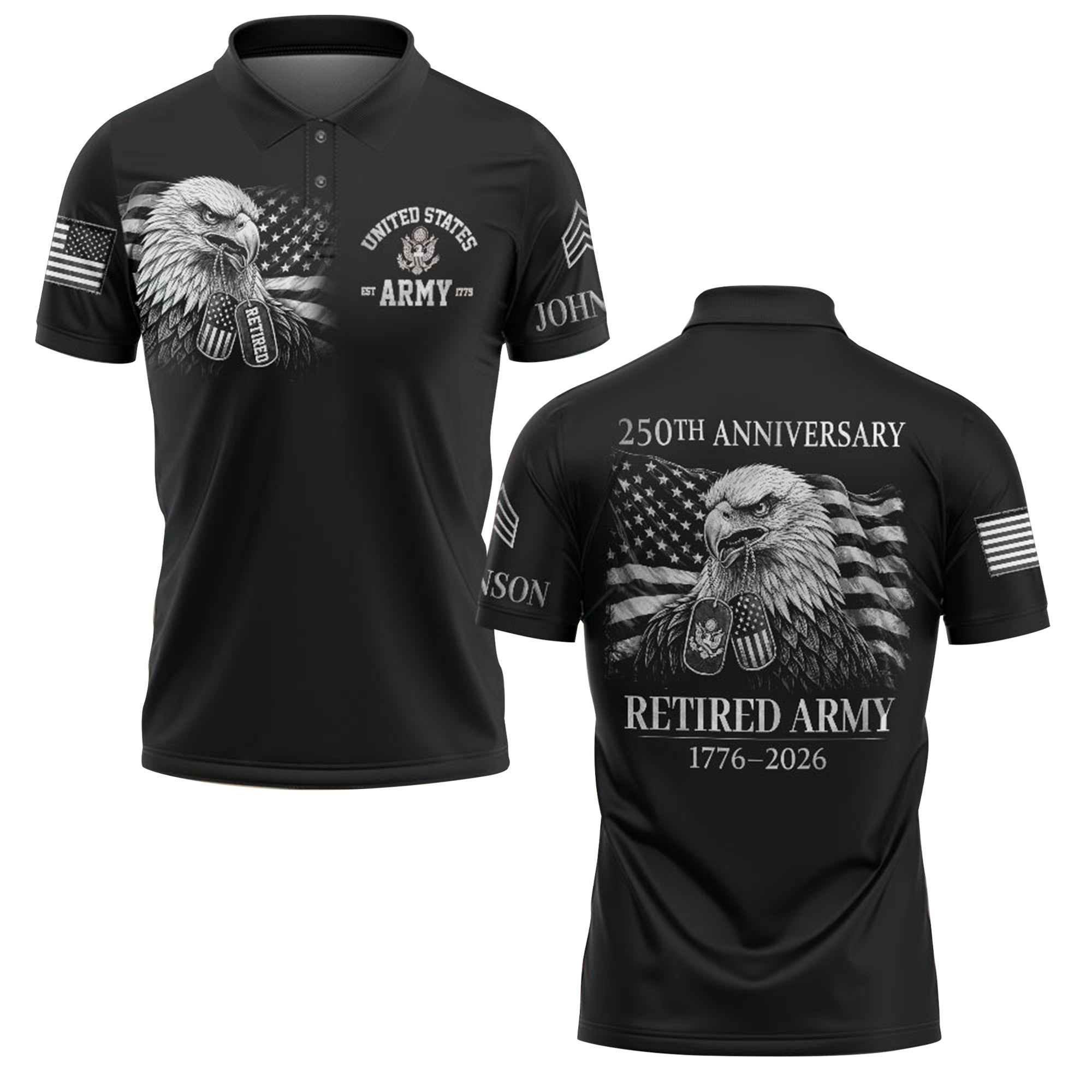 Premium America 250th Anniversary Custom Polo Shirt VPVC219012, Gifts For Army Retired, Best Gifts For Father’s Day, Independence Day, Veterans Day