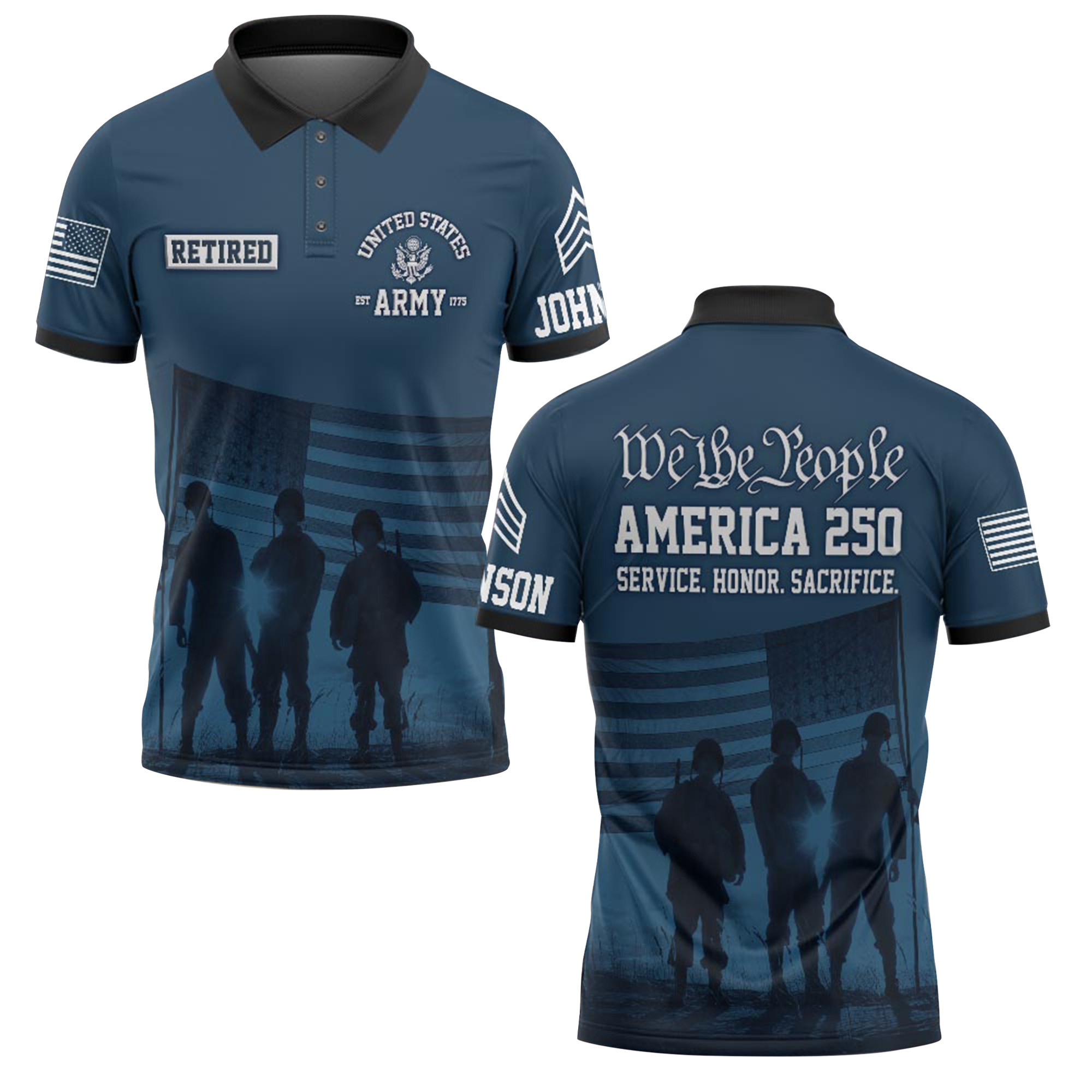 Premium America 250th Anniversary Custom Polo Shirt VPVC219014, Gifts For Army Retired, Best Gifts For Father’s Day, Independence Day, Veterans Day