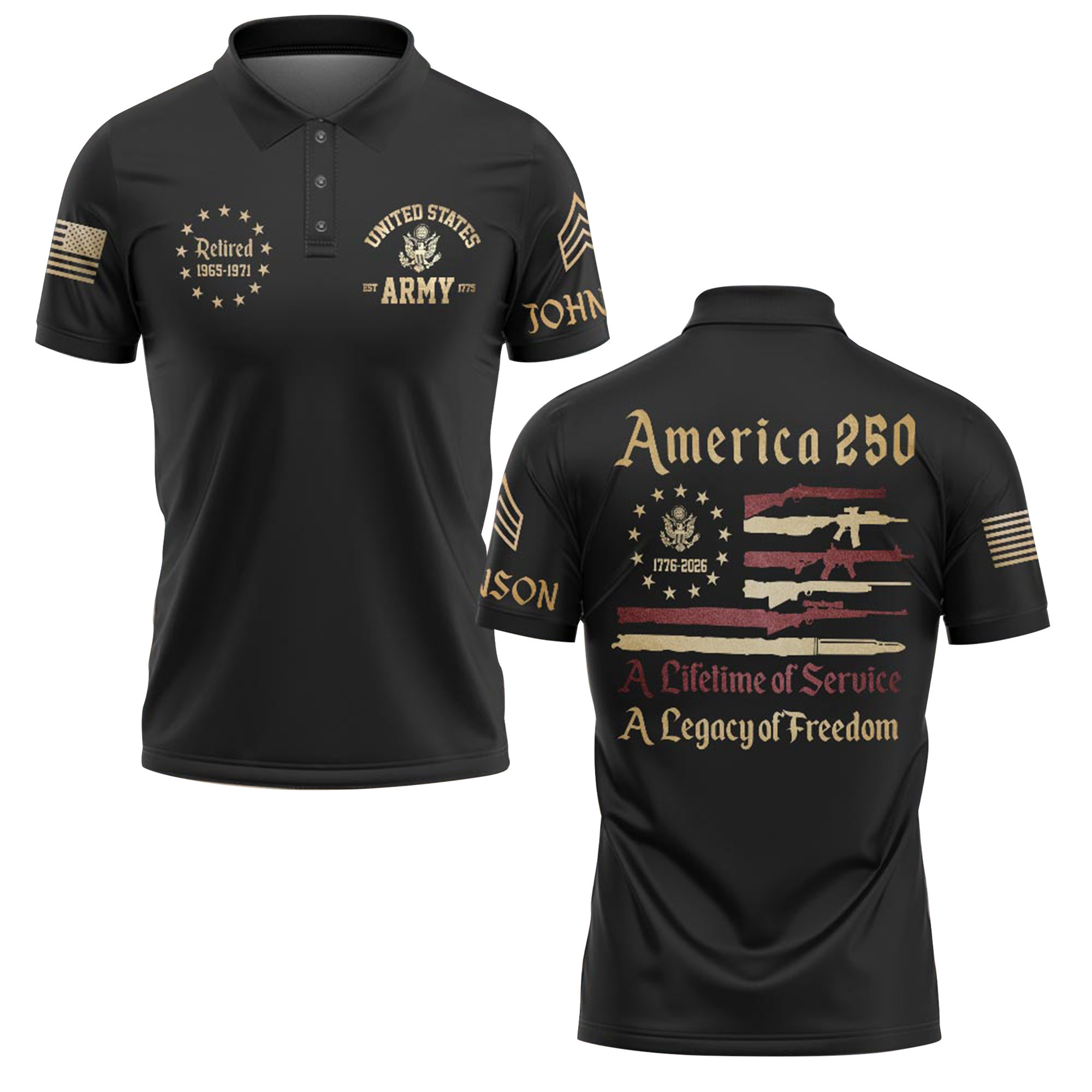 Premium America 250th Anniversary Custom Polo Shirt VPVC219015, Gifts For Army Retired, Best Gifts For Father’s Day, Independence Day, Veterans Day