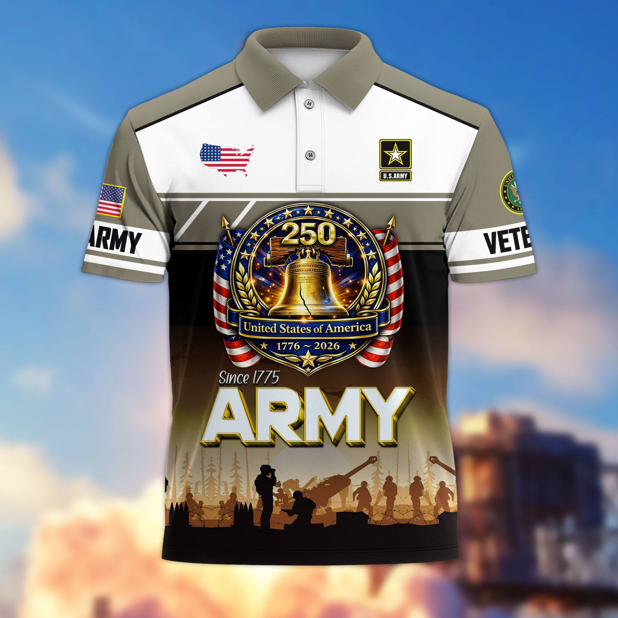 Premium America 250th Anniversary US Veteran Polo Shirt ATTN060321, Gifts for U.S. Veterans, Gifts for Independence Day, Veterans Day
