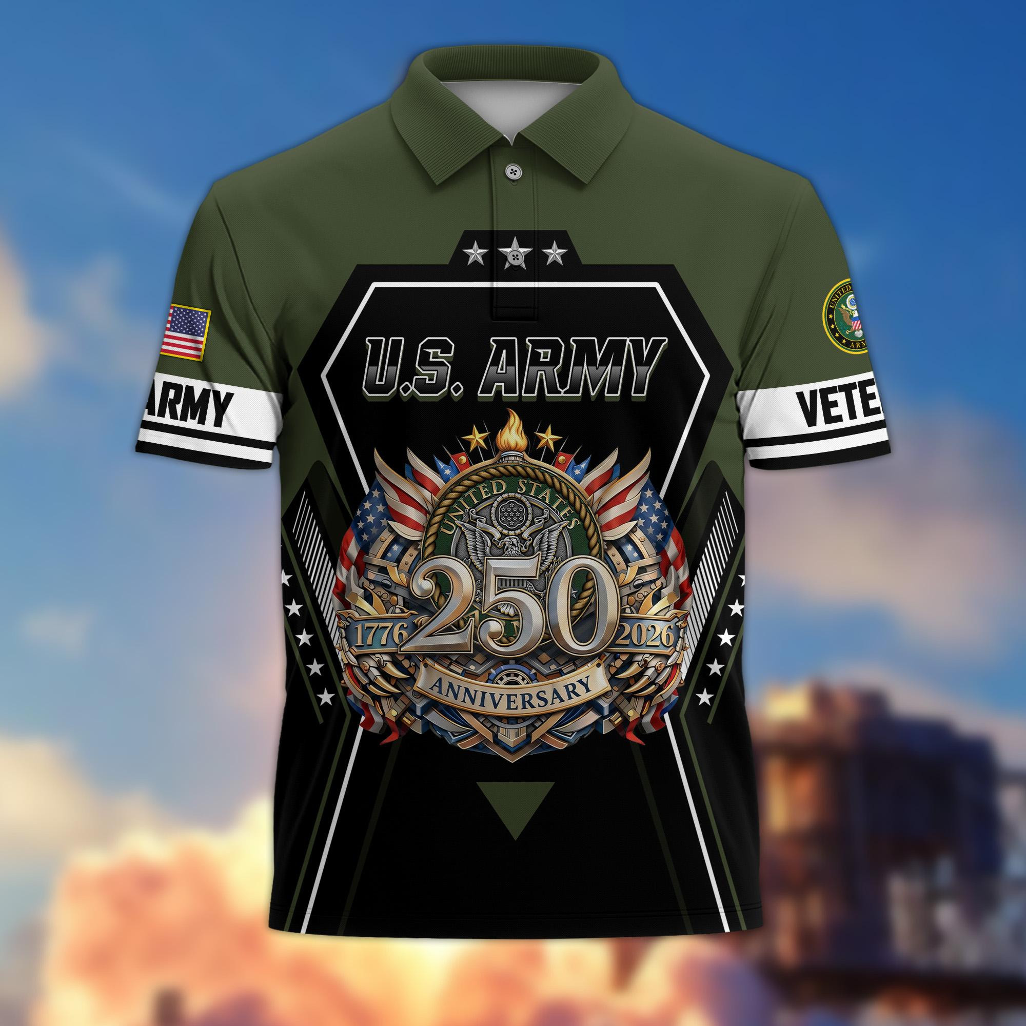 Premium America 250th Anniversary US Veteran Polo Shirt CPHN040311, Gifts For U.S. Veterans, Gifts For Independence Day, Veterans Day