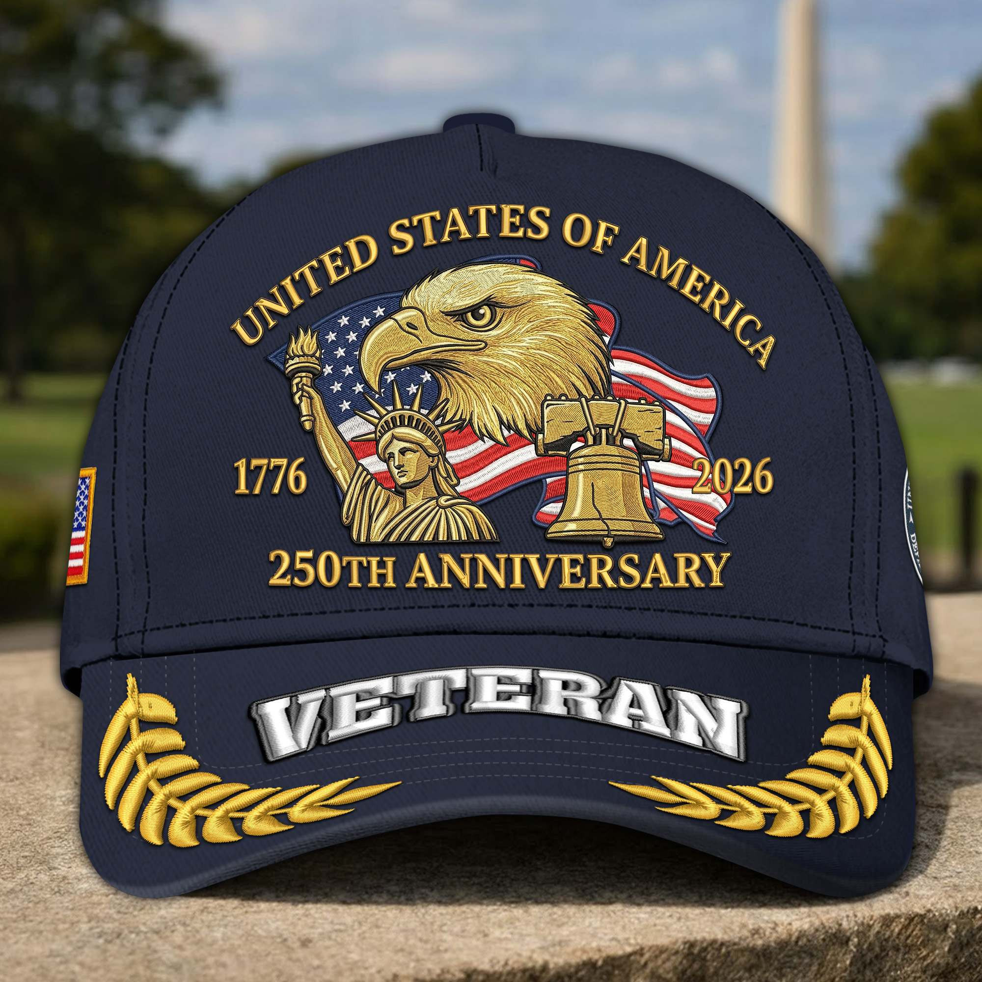Premium America 250th Anniversary Embroidered US Veterans Hats CPVC100301, Gifts For U.S. Veterans, Gifts For Independence Day, Veterans Day