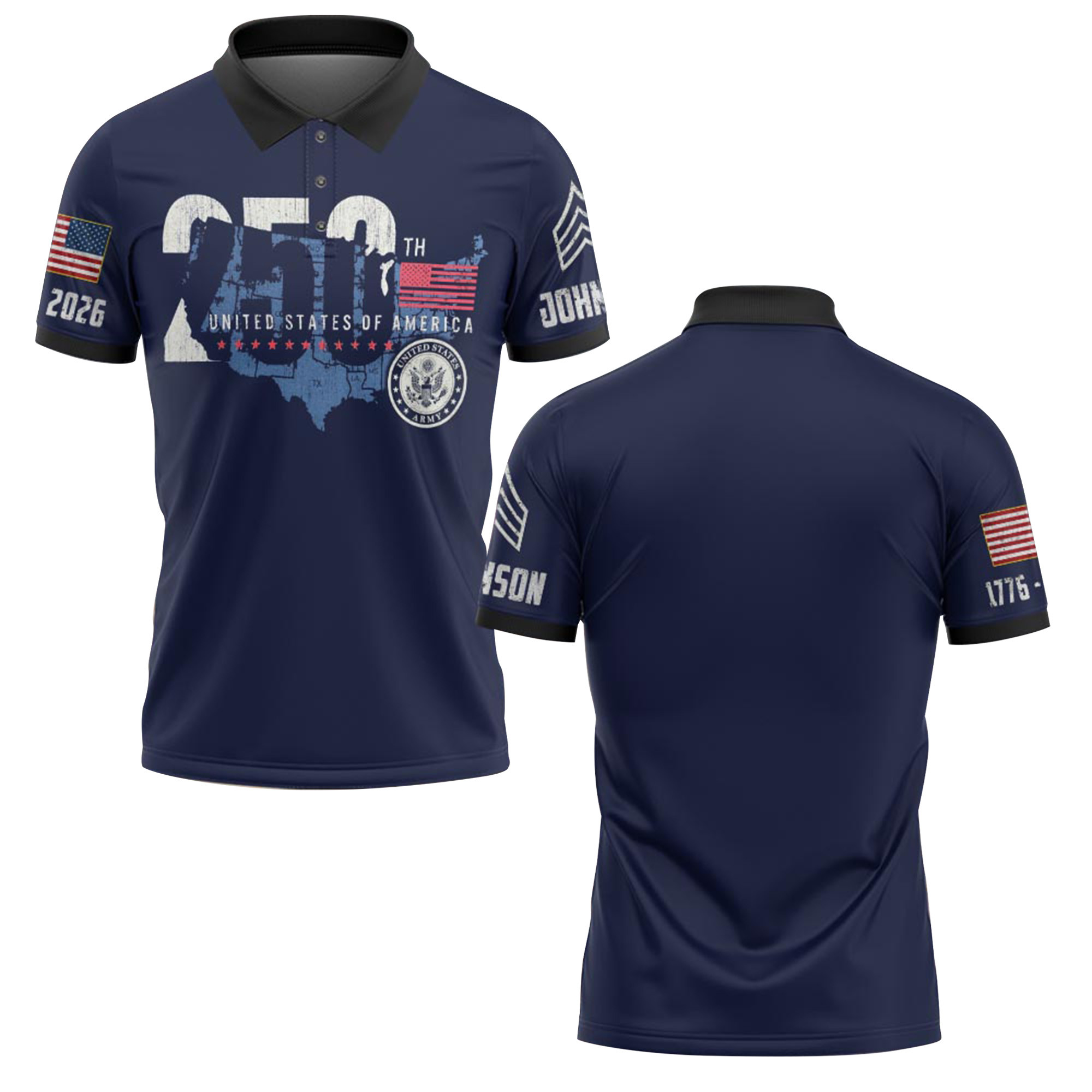 Premium America 250th Anniversary Custom Polo Shirt VPVC219026, Gifts For Army Veteran, Gifts For Father’s Day, Independence Day, Veterans Day