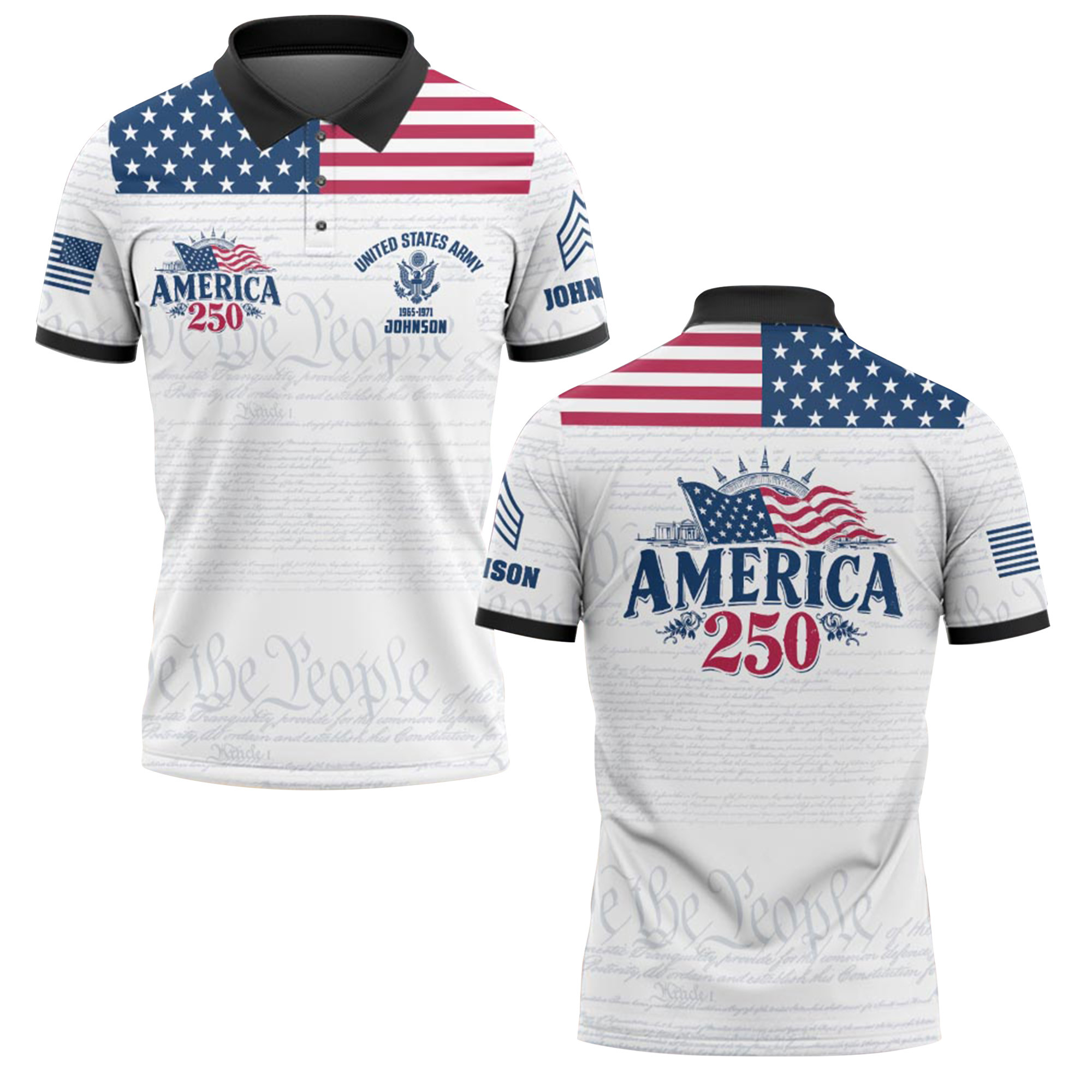 Premium America 250th Anniversary Custom Polo Shirt VPVC219028, Gifts For Army Veteran, Gifts For Father’s Day, Independence Day, Veterans Day
