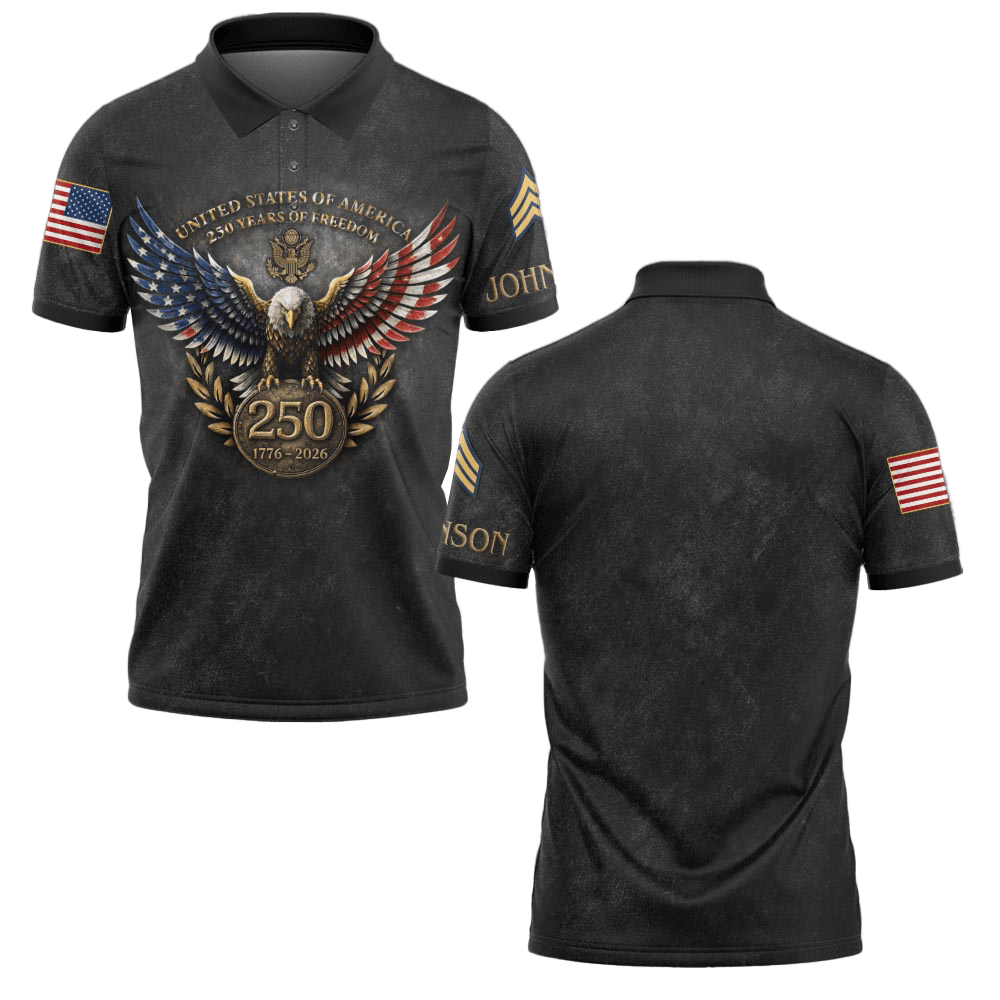 Premium America 250th Anniversary Custom Polo Shirt VPVC219052, Gifts For US Veteran, Gifts For Father’s Day, Independence Day, Veterans Day