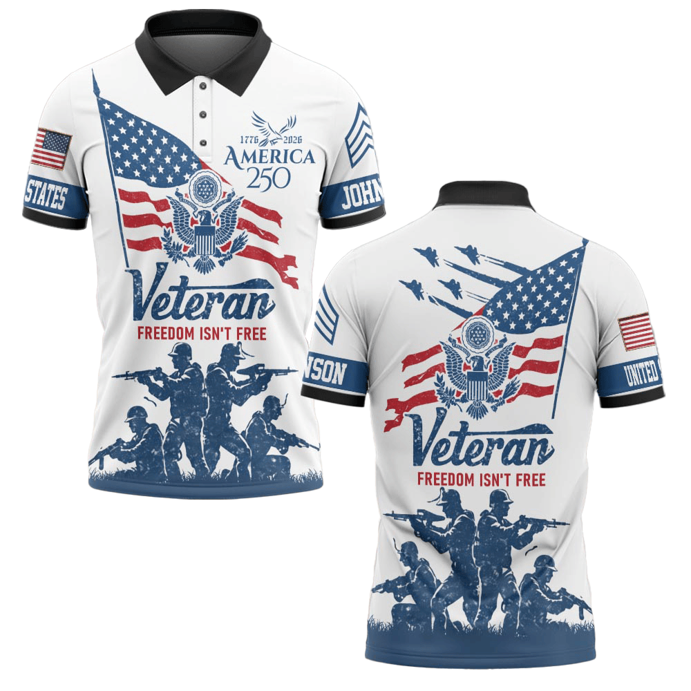 Premium America 250th Anniversary Custom Polo Shirt VPVC219053, Gifts For US Veteran, Gifts For Father’s Day, Independence Day, Veterans Day