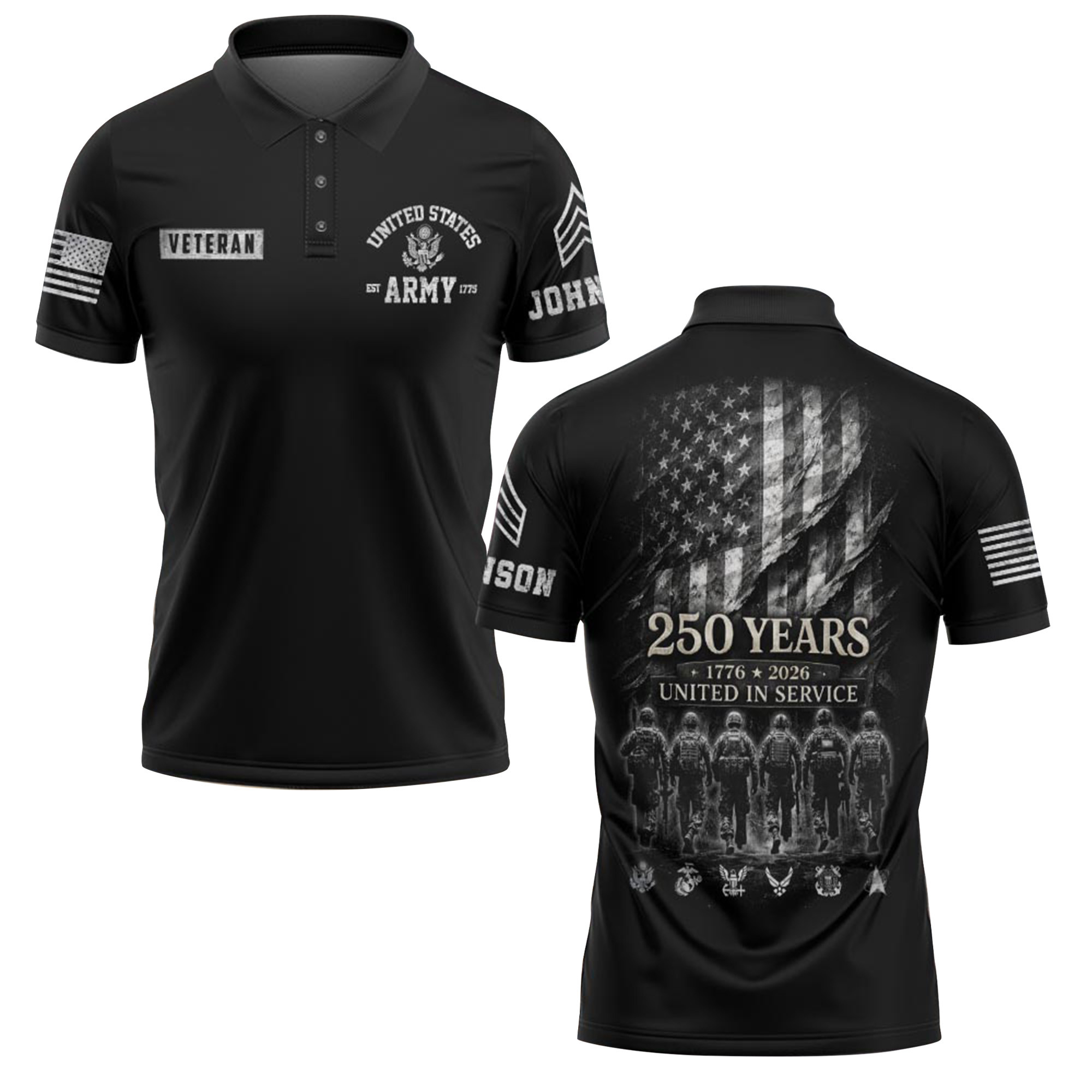 Premium America 250th Anniversary Custom Polo Shirt VPVC219059, Gifts For Army Veteran, Gifts For Father’s Day, Independence Day, Veterans Day