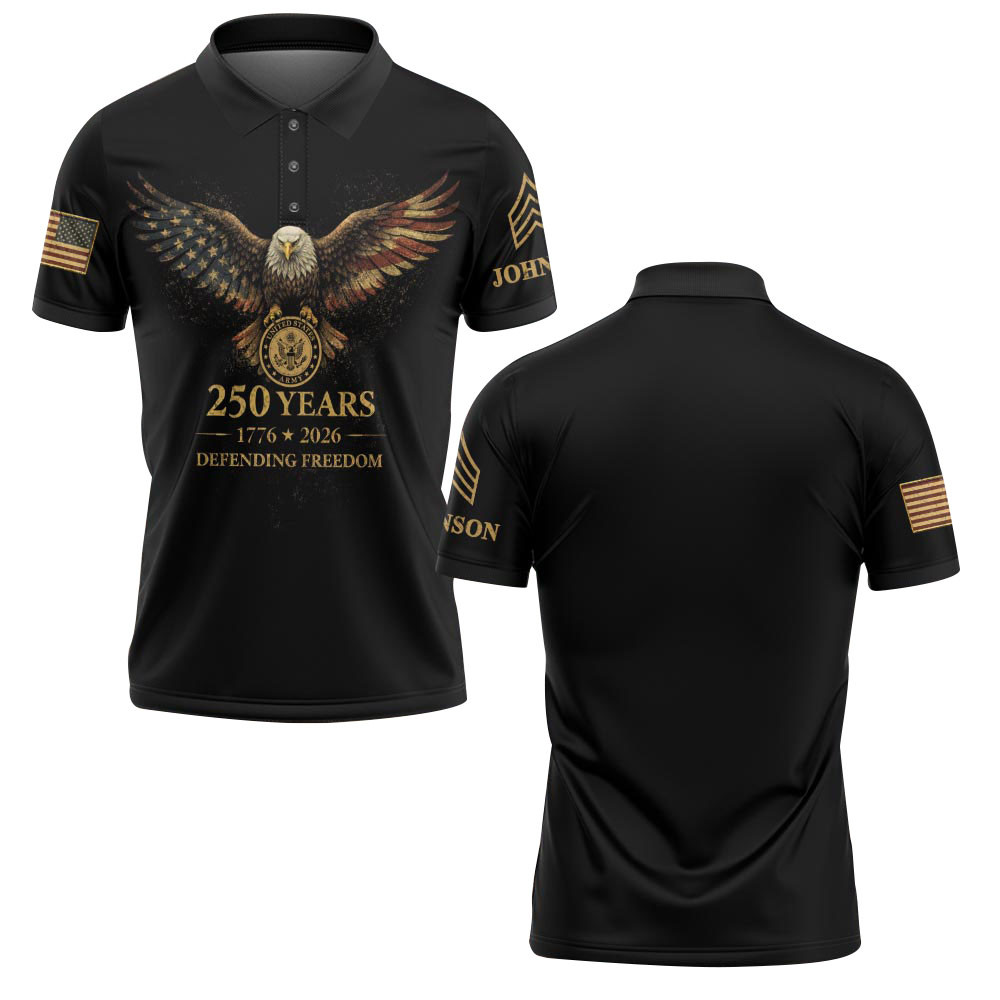 Premium America 250th Anniversary Custom Polo Shirt VPVC219062, Gifts For Army Veteran, Gifts For Father’s Day, Independence Day, Veterans Day