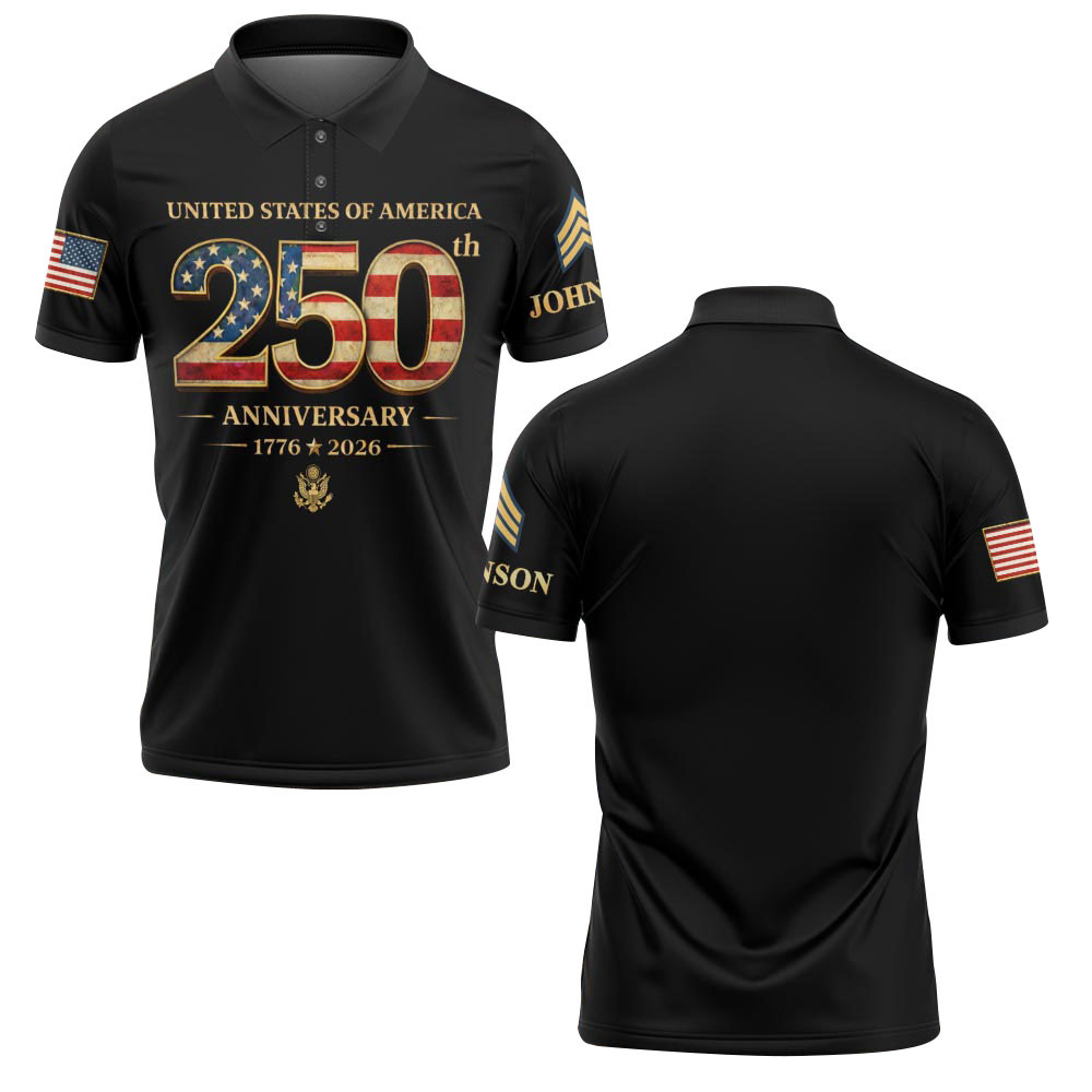 Premium America 250th Anniversary Custom Polo Shirt VPVC219064, Gifts For US Veteran, Gifts For Father’s Day, Independence Day, Veterans Day