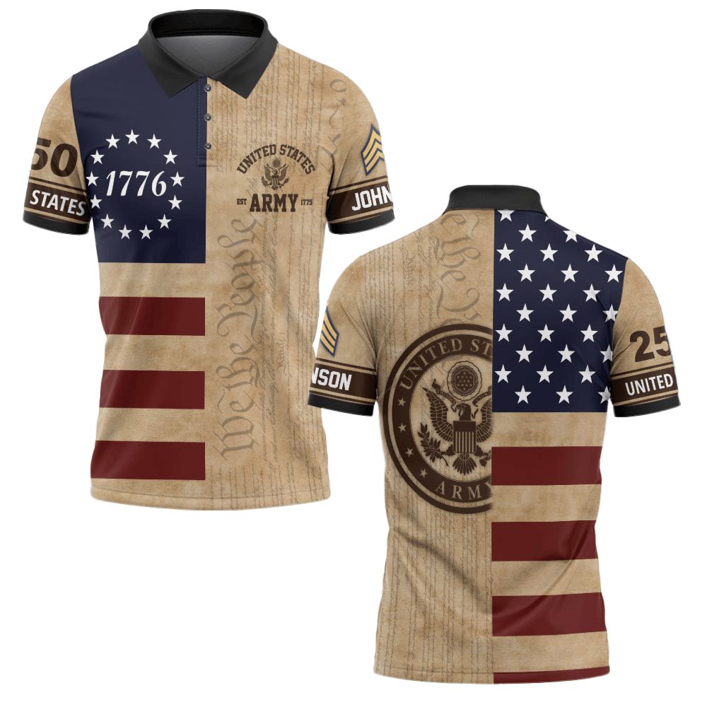 Premium America 250th Anniversary Custom Polo Shirt VPVC219070, Gifts For Army Veteran, Gifts For Father’s Day, Independence Day, Veterans Day