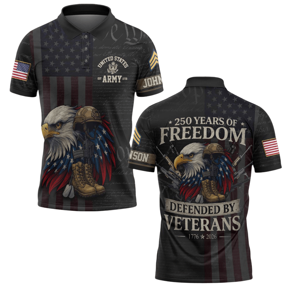 Premium America 250th Anniversary Custom Polo Shirt VPVC219077, Gifts For Army Veteran, Gifts For Father’s Day, Independence Day, Veterans Day