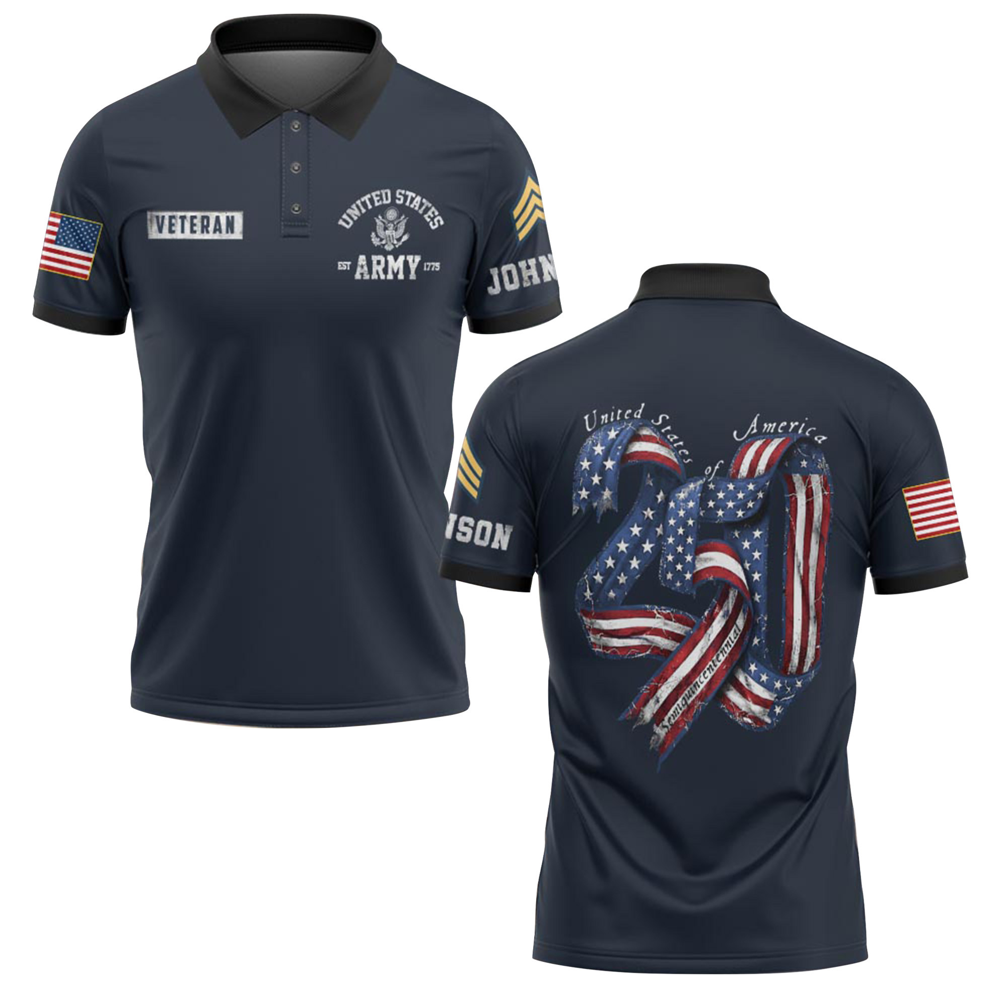 Premium America 250th Anniversary Custom Polo Shirt VPVC219082, Gifts For Army Veteran, Gifts For Father’s Day, Independence Day, Veterans Day