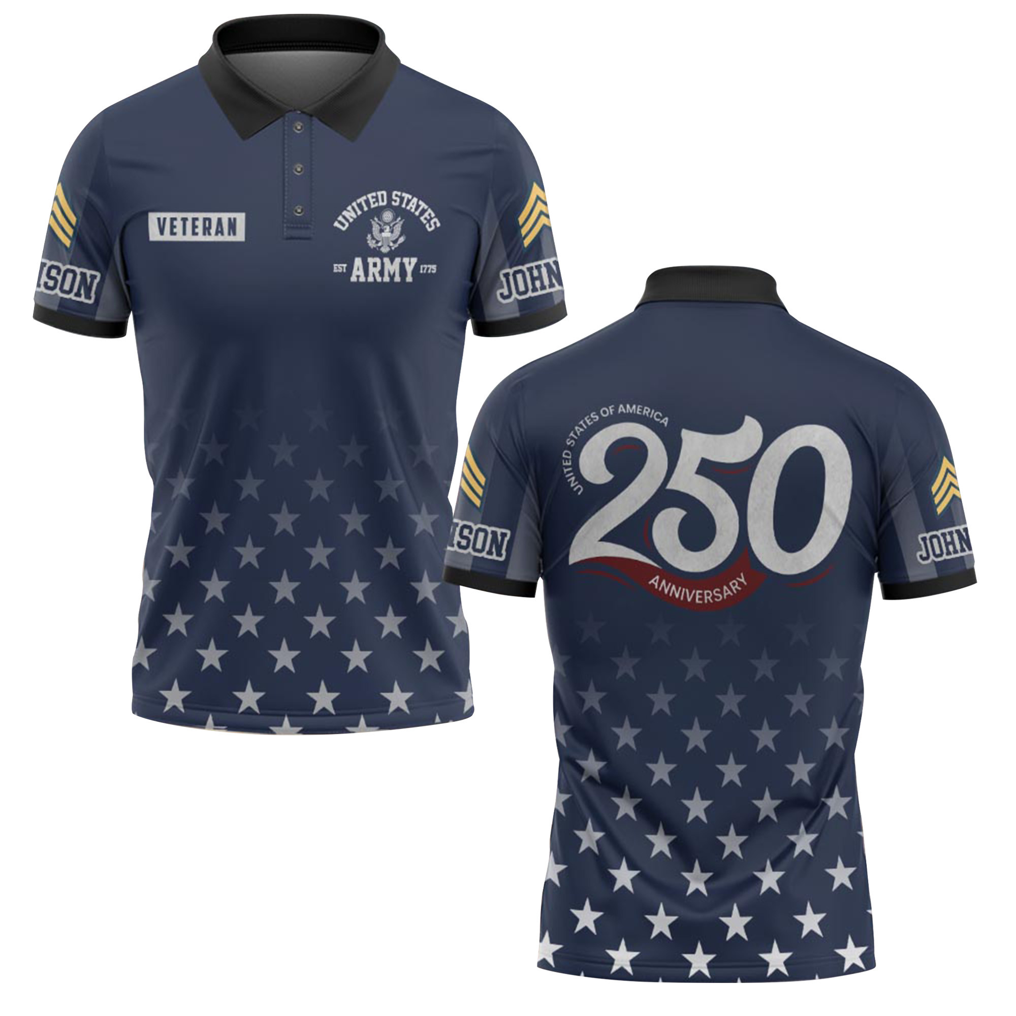Premium America 250th Anniversary Custom Polo Shirt VPVC219085, Gifts For Army Veteran, Gifts For Father’s Day, Independence Day, Veterans Day