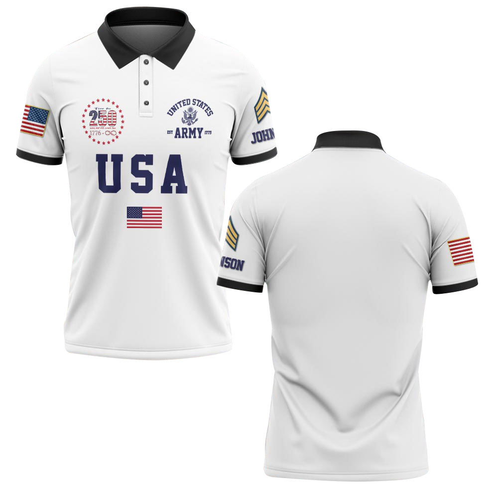 Premium America 250th Anniversary Custom Polo Shirt VPVC219092, Gifts For Army Veteran, Gifts For Father’s Day, Independence Day, Veterans Day
