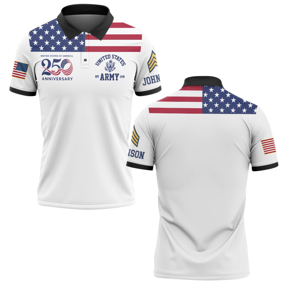 Premium America 250th Anniversary Custom Polo Shirt VPVC219093, Gifts For Army Veteran, Gifts For Father’s Day, Independence Day, Veterans Day