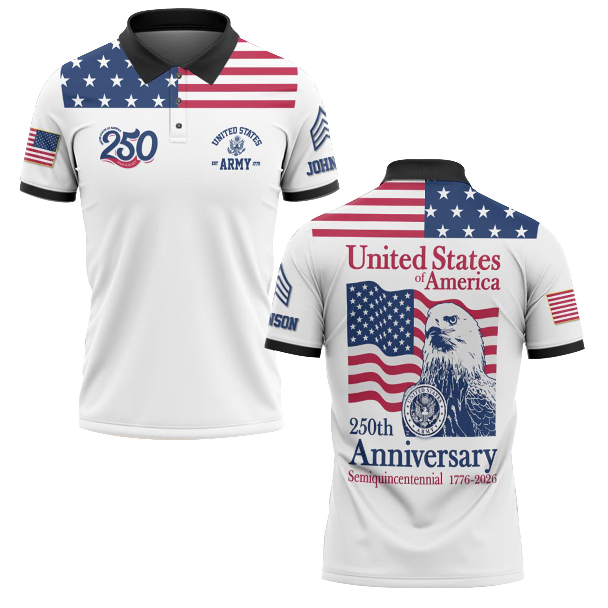 Premium America 250th Anniversary Custom Polo Shirt VPVC219101, Gifts For Army Veteran, Gifts For Father’s Day, Independence Day, Veterans Day