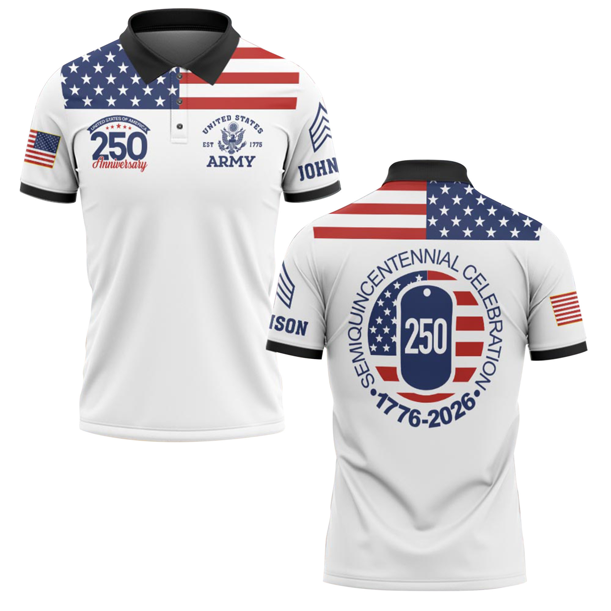 Premium America 250th Anniversary Custom Polo Shirt VPVC219102, Gifts For Army Veteran, Gifts For Father’s Day, Independence Day, Veterans Day
