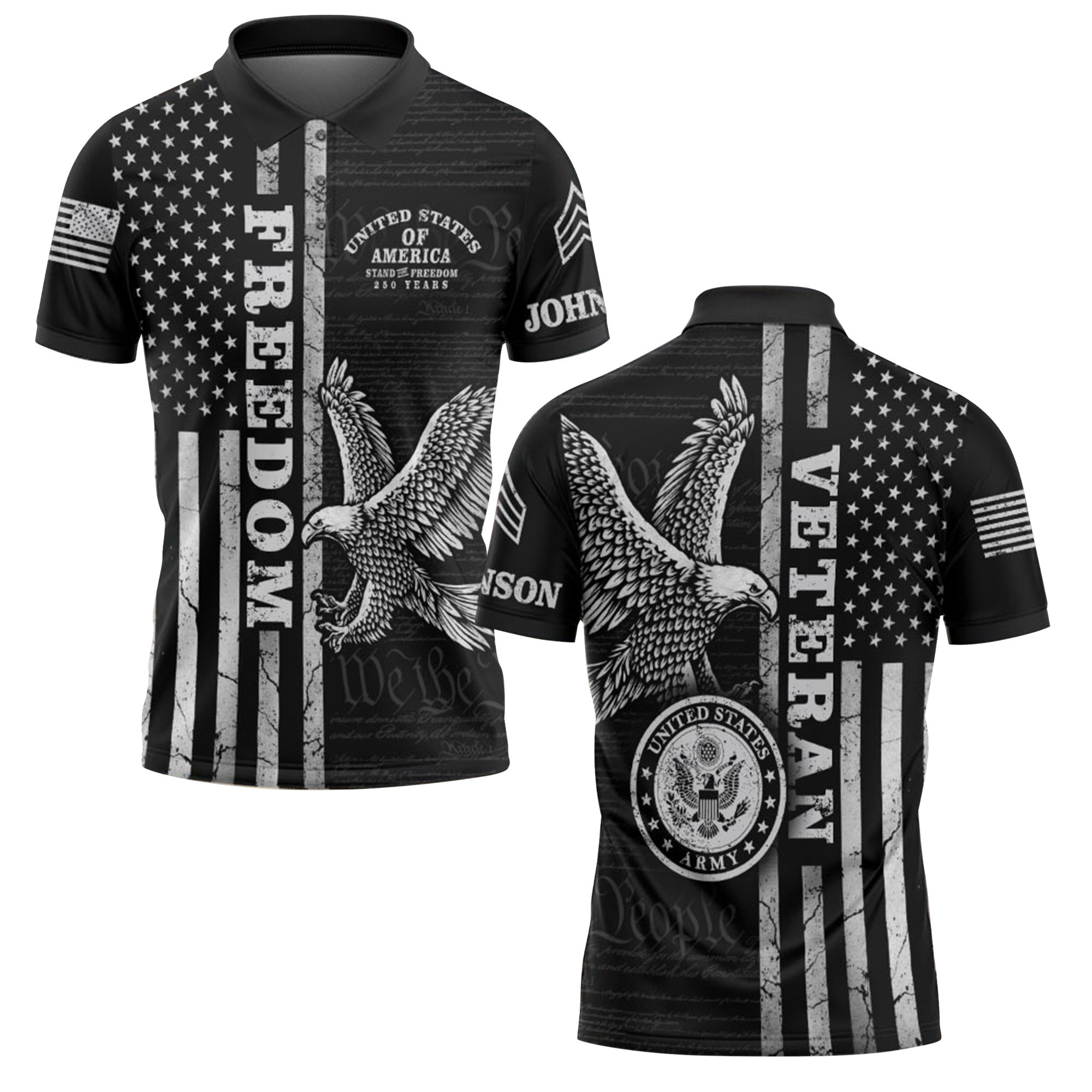 Premium America 250th Anniversary Custom Polo Shirt VPVC219105, Gifts For Army Veteran, Gifts For Father’s Day, Independence Day, Veterans Day