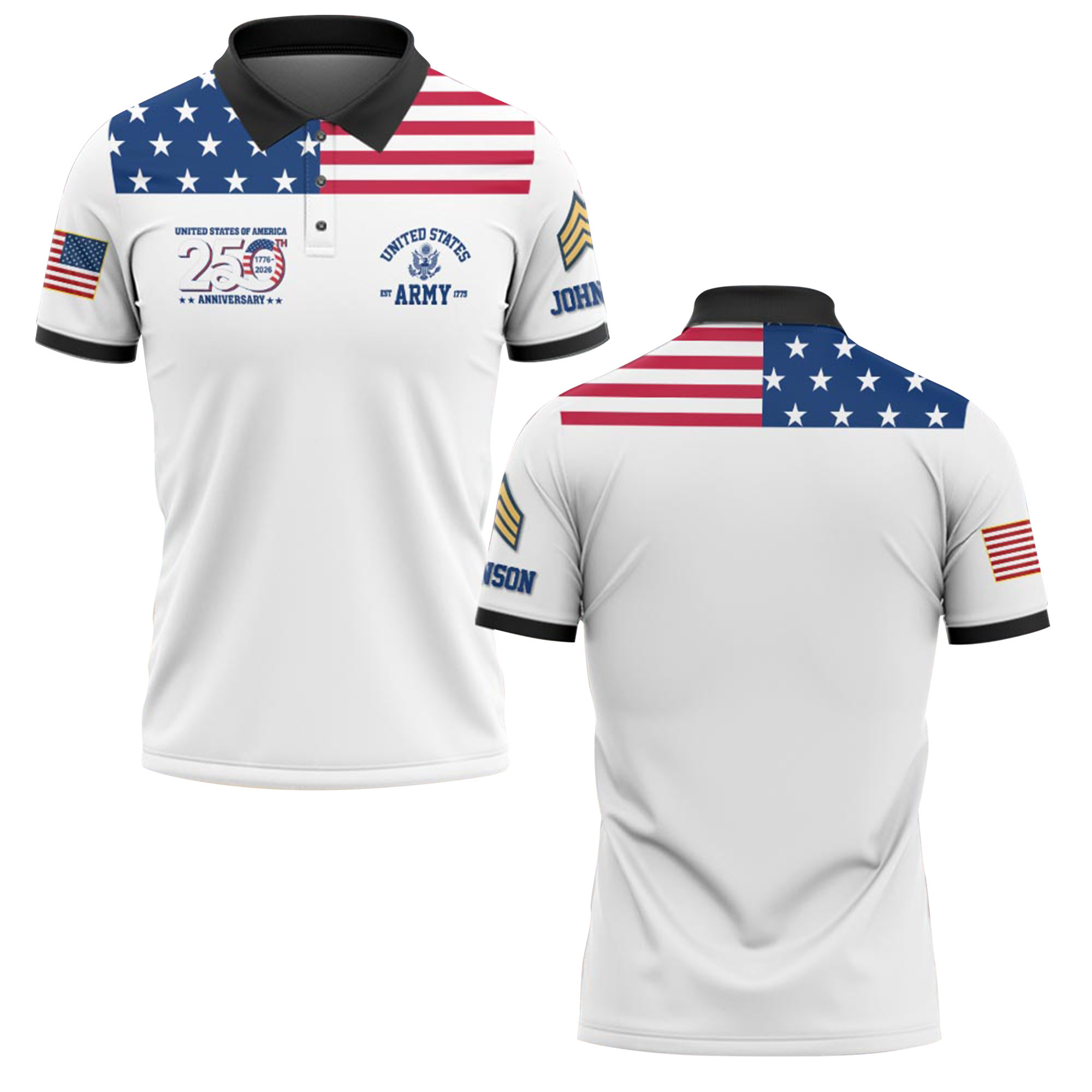Premium America 250th Anniversary Custom Polo Shirt VPVC219109, Gifts For Army Veteran, Gifts For Father’s Day, Independence Day, Veterans Day
