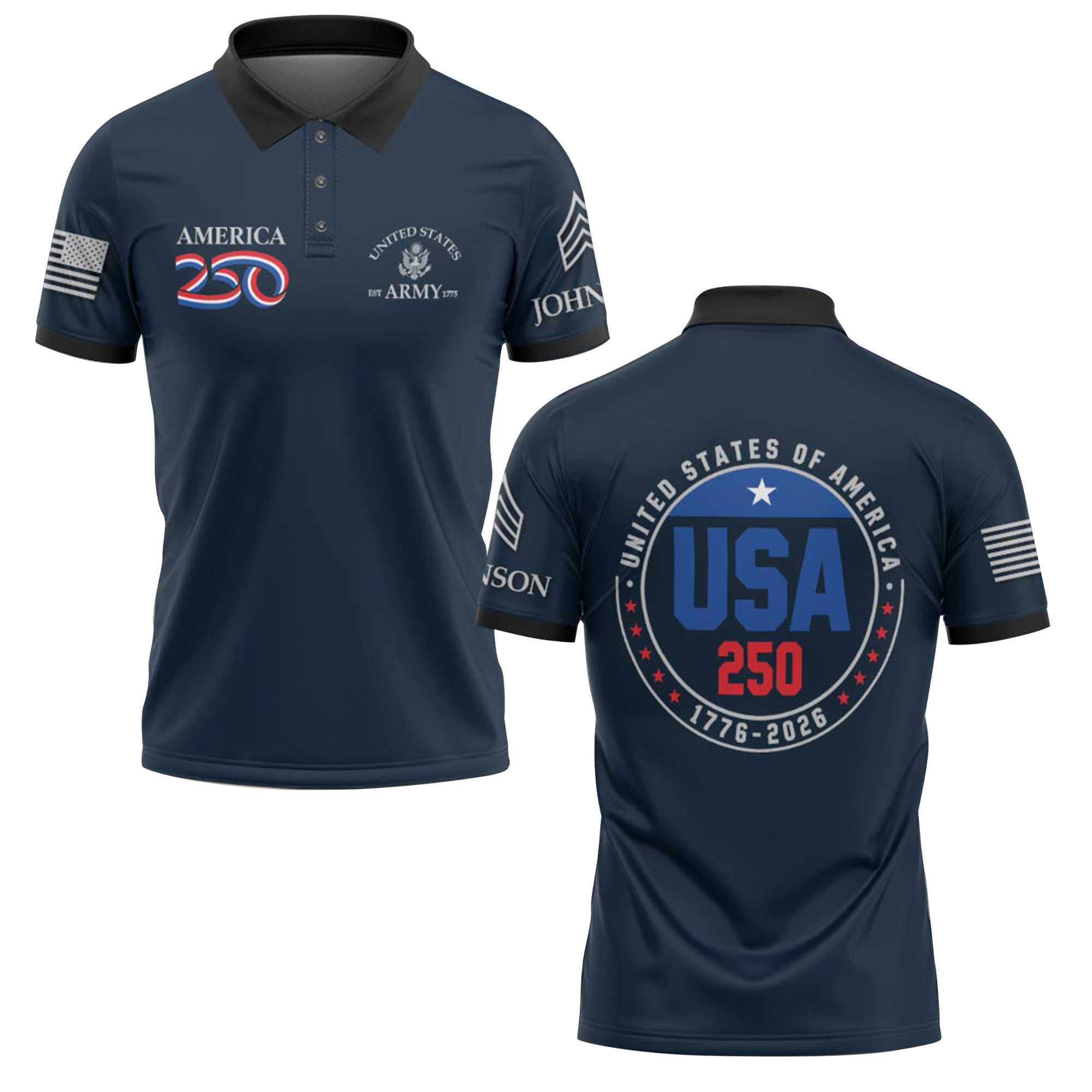 Premium America 250th Anniversary Custom Polo Shirt VPVC219110, Gifts For Army Veteran, Gifts For Father’s Day, Independence Day, Veterans Day
