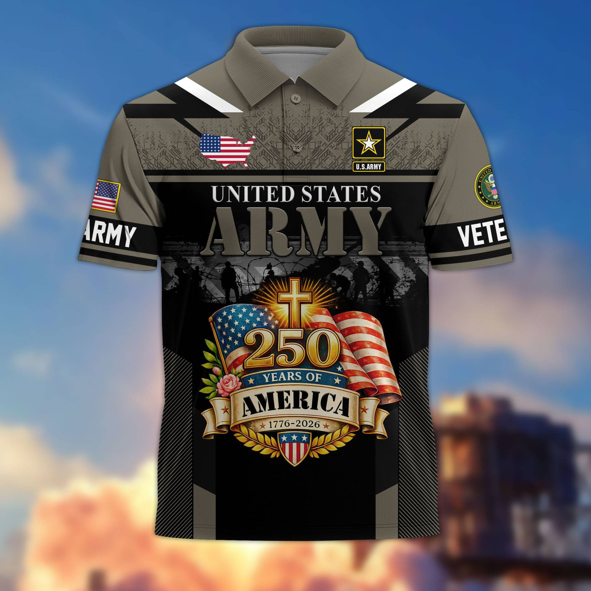 Premium America 250th Anniversary US Veteran Polo Shirt ATTN140323, Gifts for U.S. Veterans, Gifts for Independence Day, Veterans Day