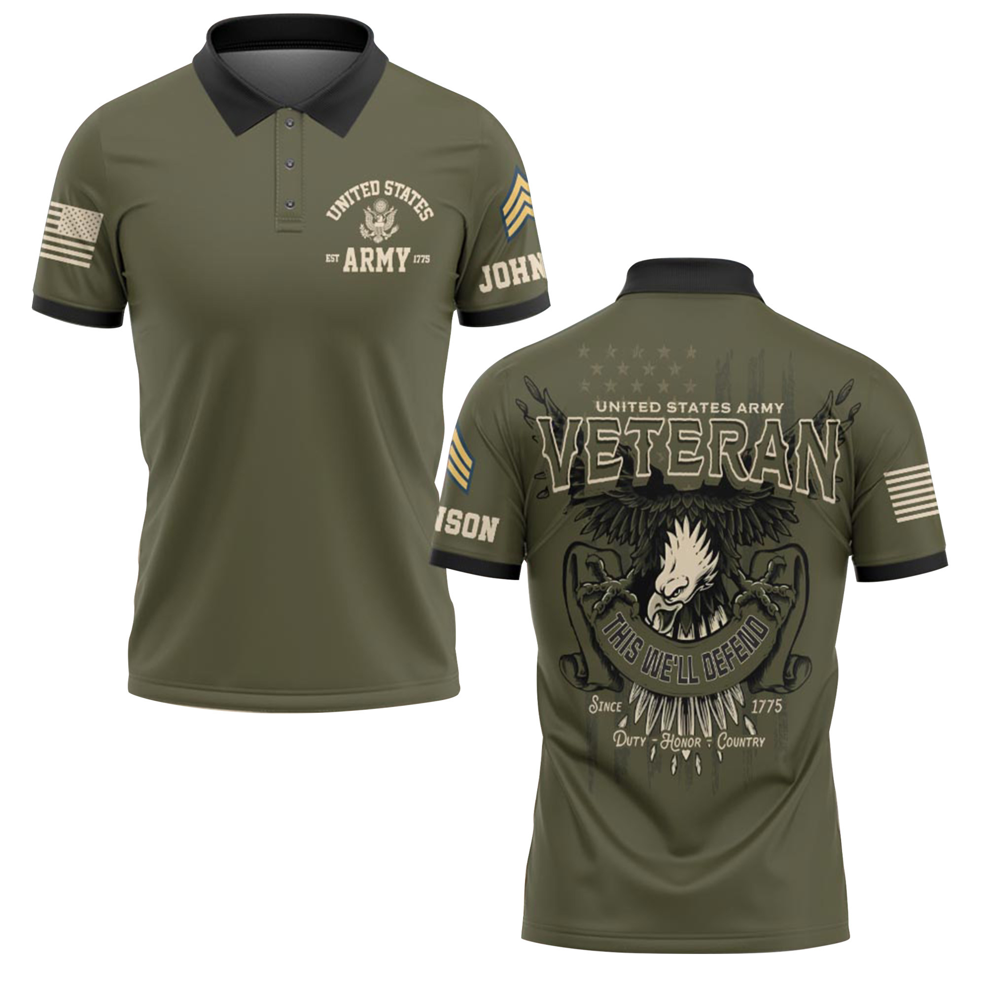 Premium US Army Custom Polo Shirt VPVC219125, Gifts For Army Veteran, Gifts For Father’s Day, Veterans Day