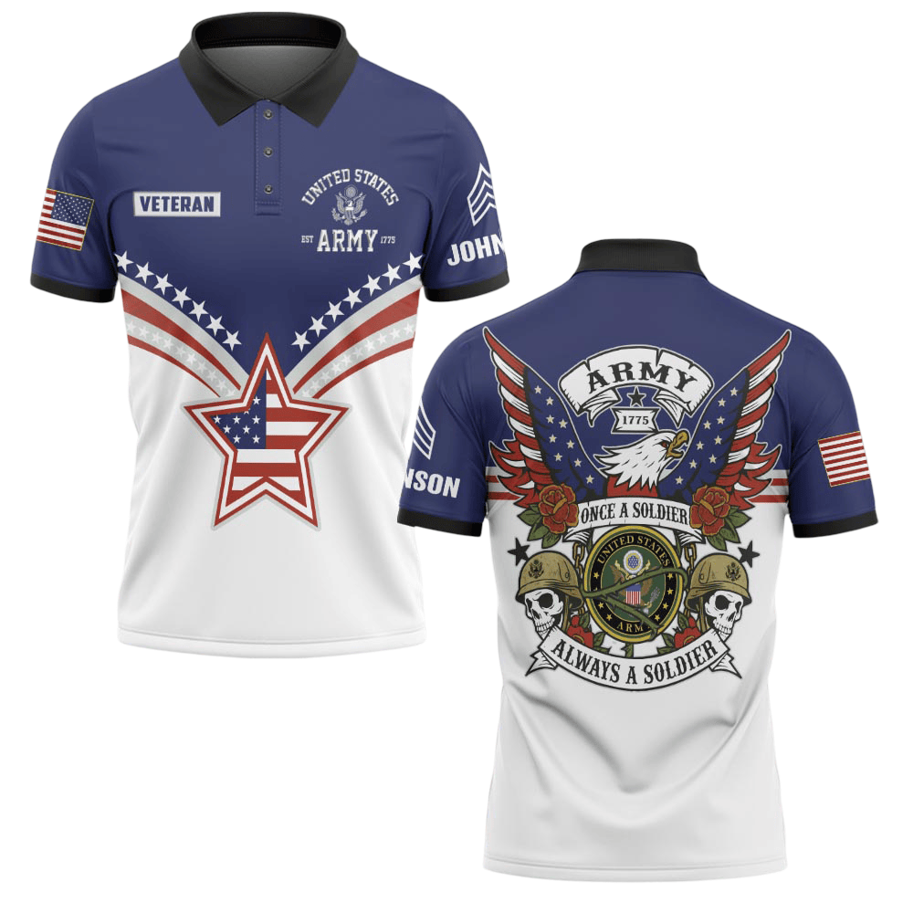 Premium Army Custom Polo Shirt VPVC219132, Gifts For Army Veteran, Gifts For Father’s Day, Veterans Day