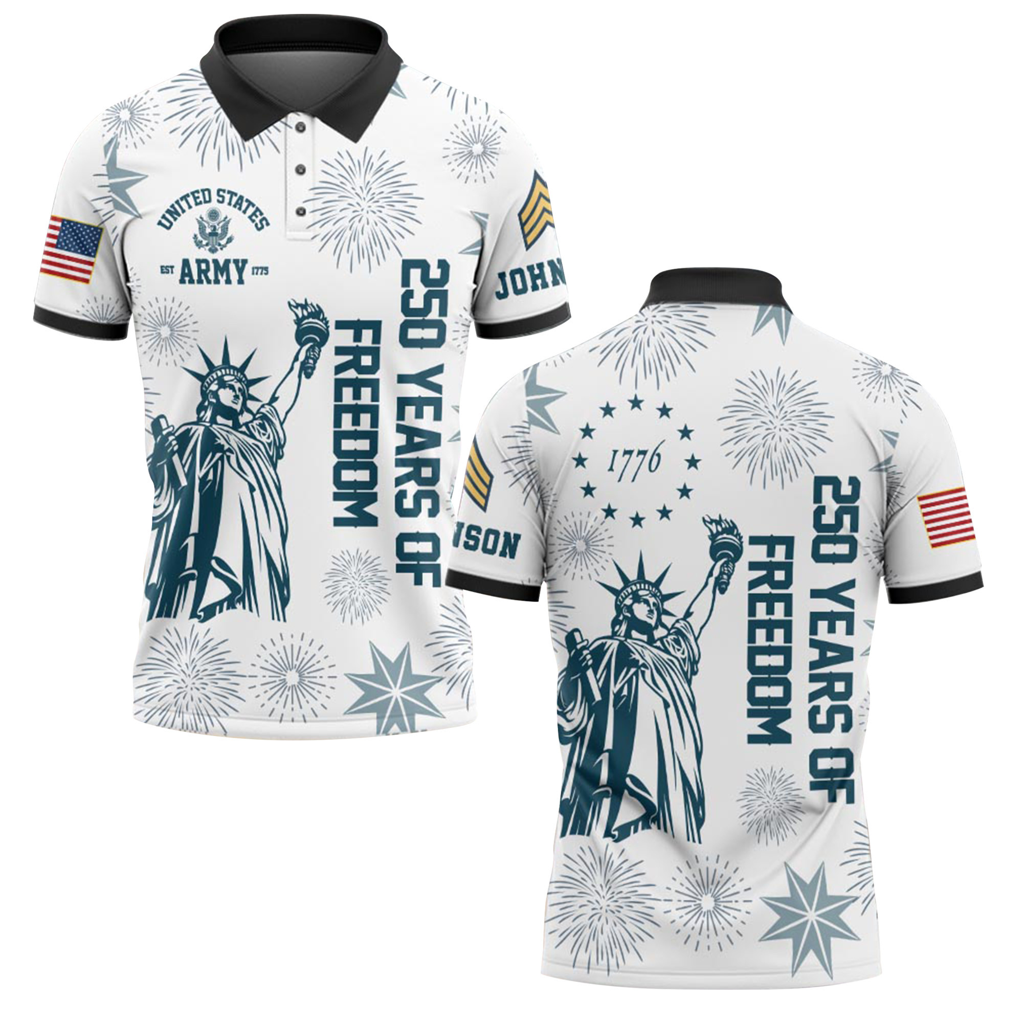 Premium America 250th Anniversary Custom Polo Shirt VPVC219150, Gifts For Army Veteran, Gifts For Father’s Day, Independence Day, Veterans Day