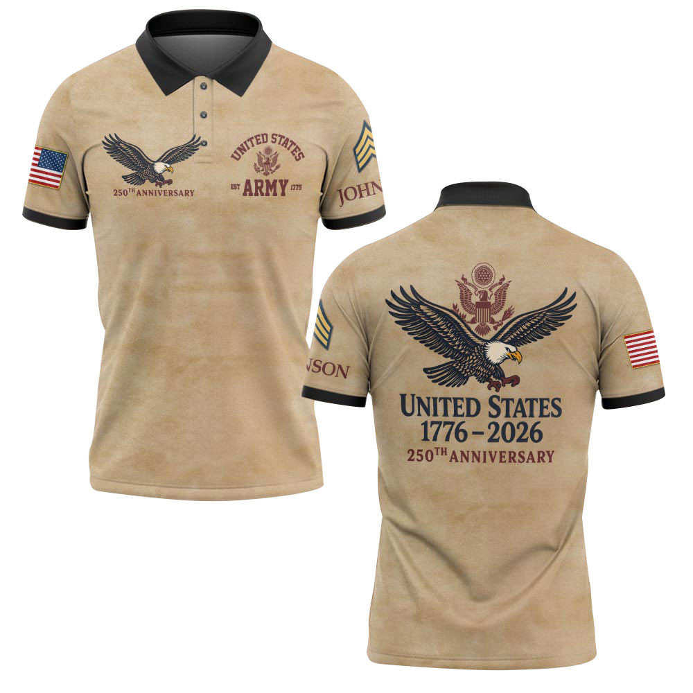 Premium America 250th Anniversary Custom Polo Shirt VPVC219151, Gifts For Army Veteran, Gifts For Father’s Day, Independence Day, Veterans Day